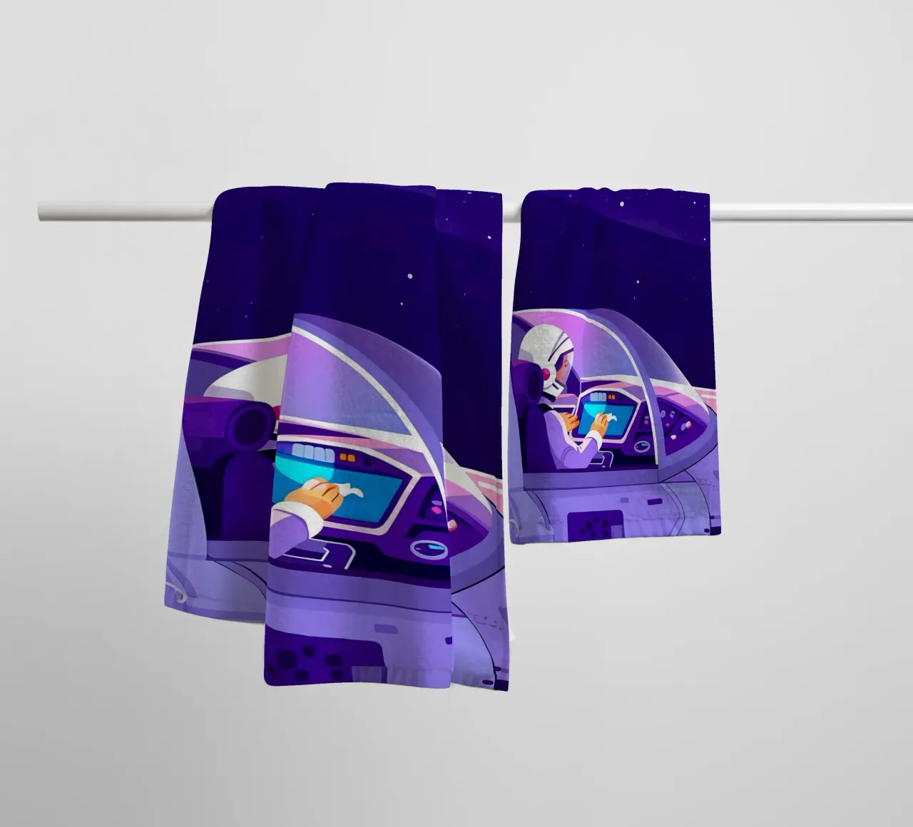 Volare su un'astronave Lofi Art asciugamano da bagno da LoFi Gallery