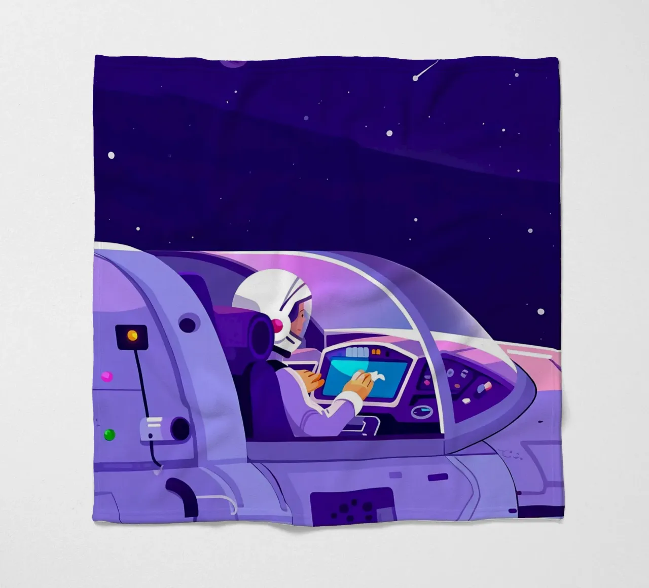 Flying A Spaceship Lofi Art fleece blanket by LoFi Gallery