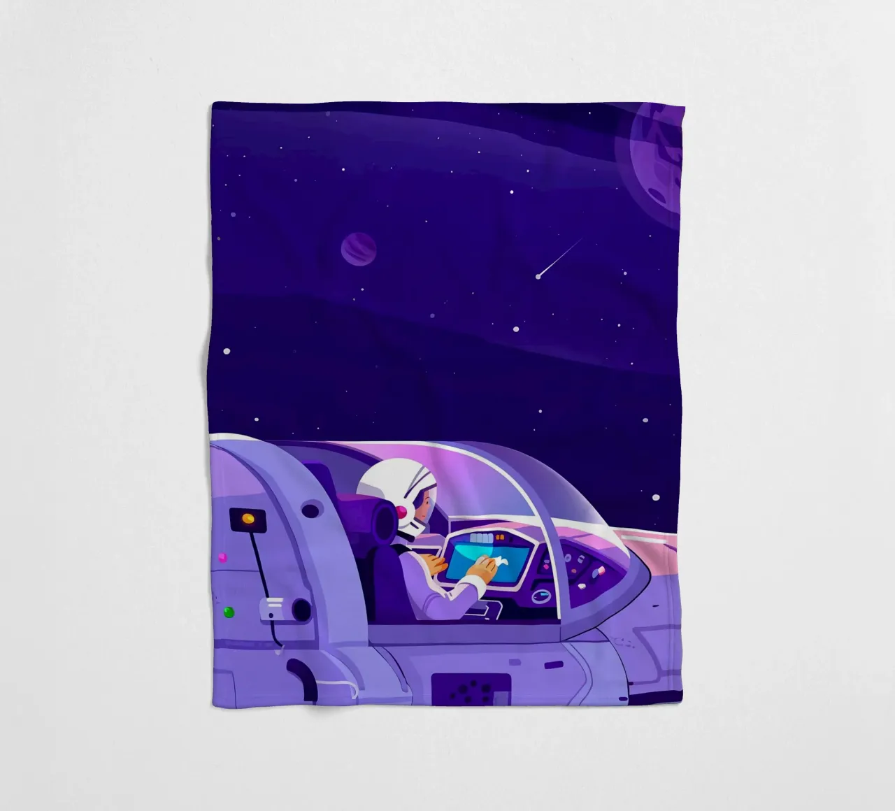 Flying A Spaceship Lofi Art fleece blanket by LoFi Gallery
