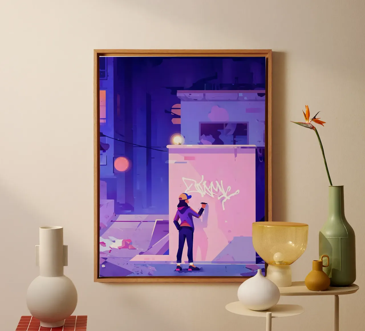Artista di graffiti di notte Lofi Art tela con Cornice a cassetta da LoFi Gallery