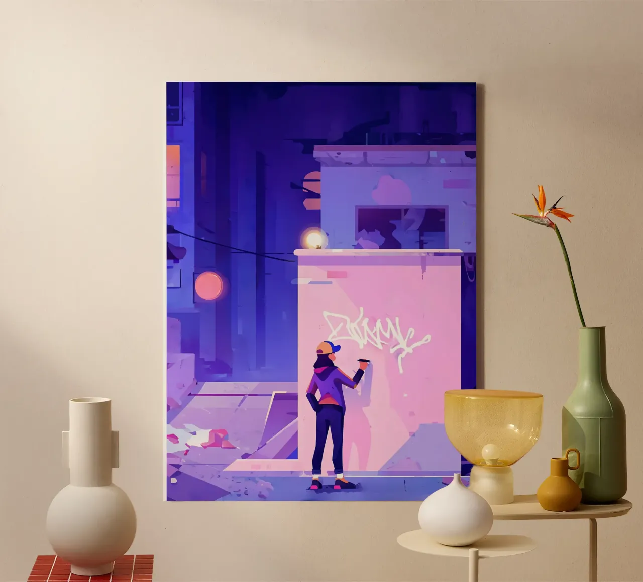 Artista di graffiti di notte Lofi Art tela con Cornice a cassetta da LoFi Gallery