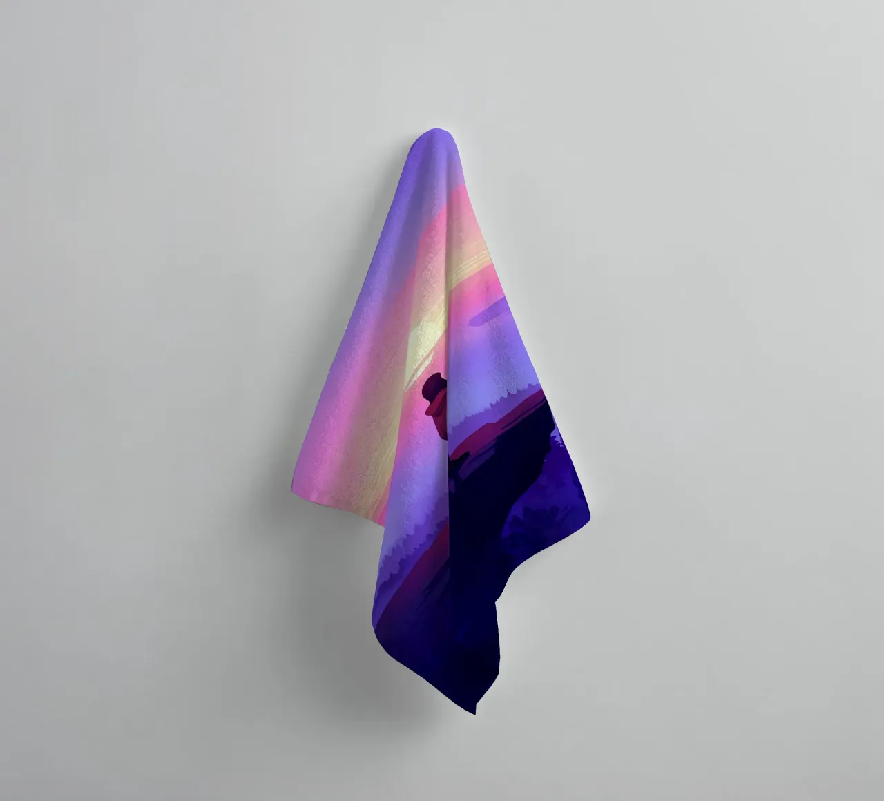 Girl Looking At Sunset At The Mountain Cliff Lofi Art towel by LoFi Gallery