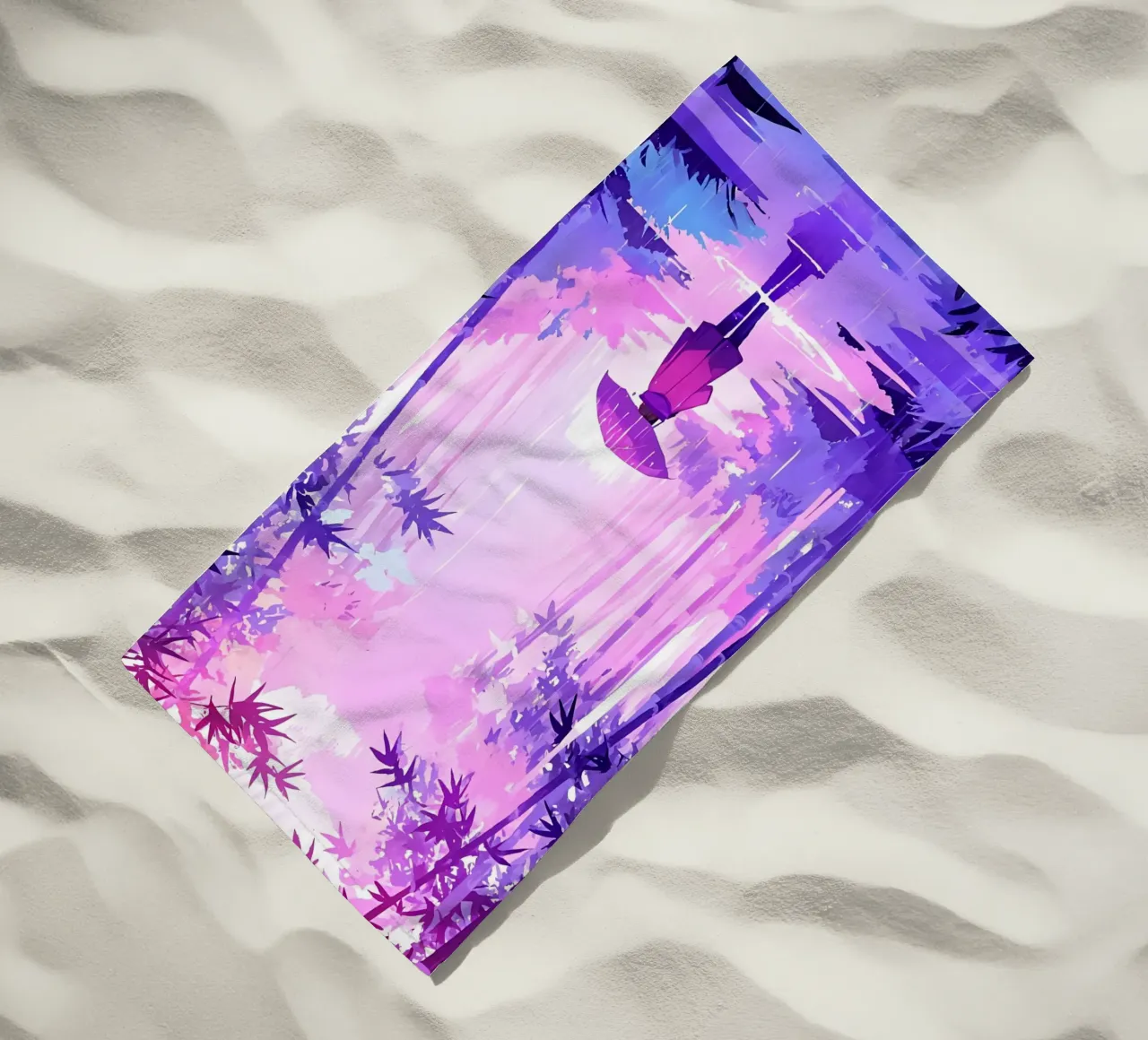 Girl On A Jungle Path In Rain Lofi Art beach towel by LoFi Gallery