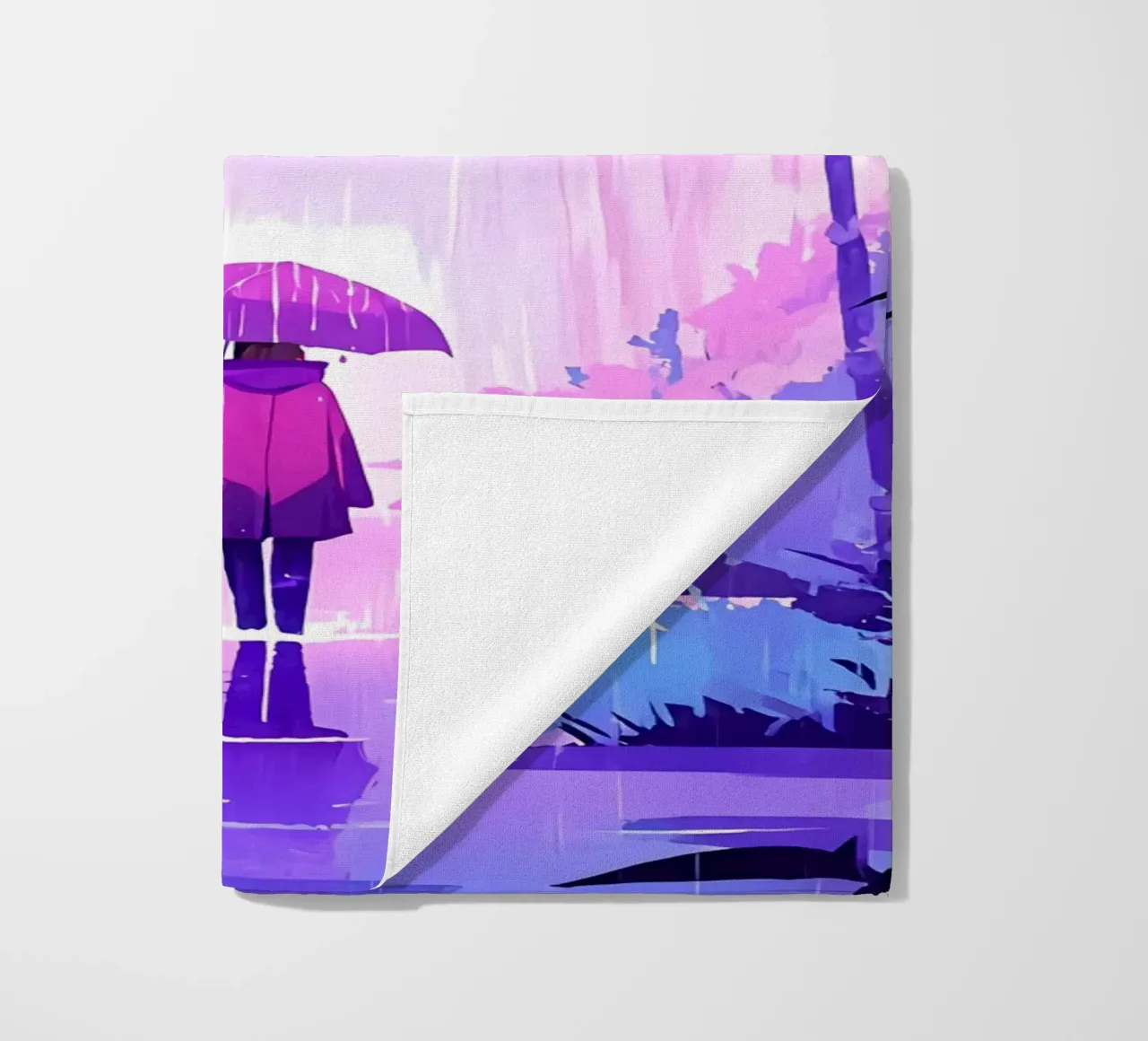 Girl On A Jungle Path In Rain Lofi Art beach towel by LoFi Gallery