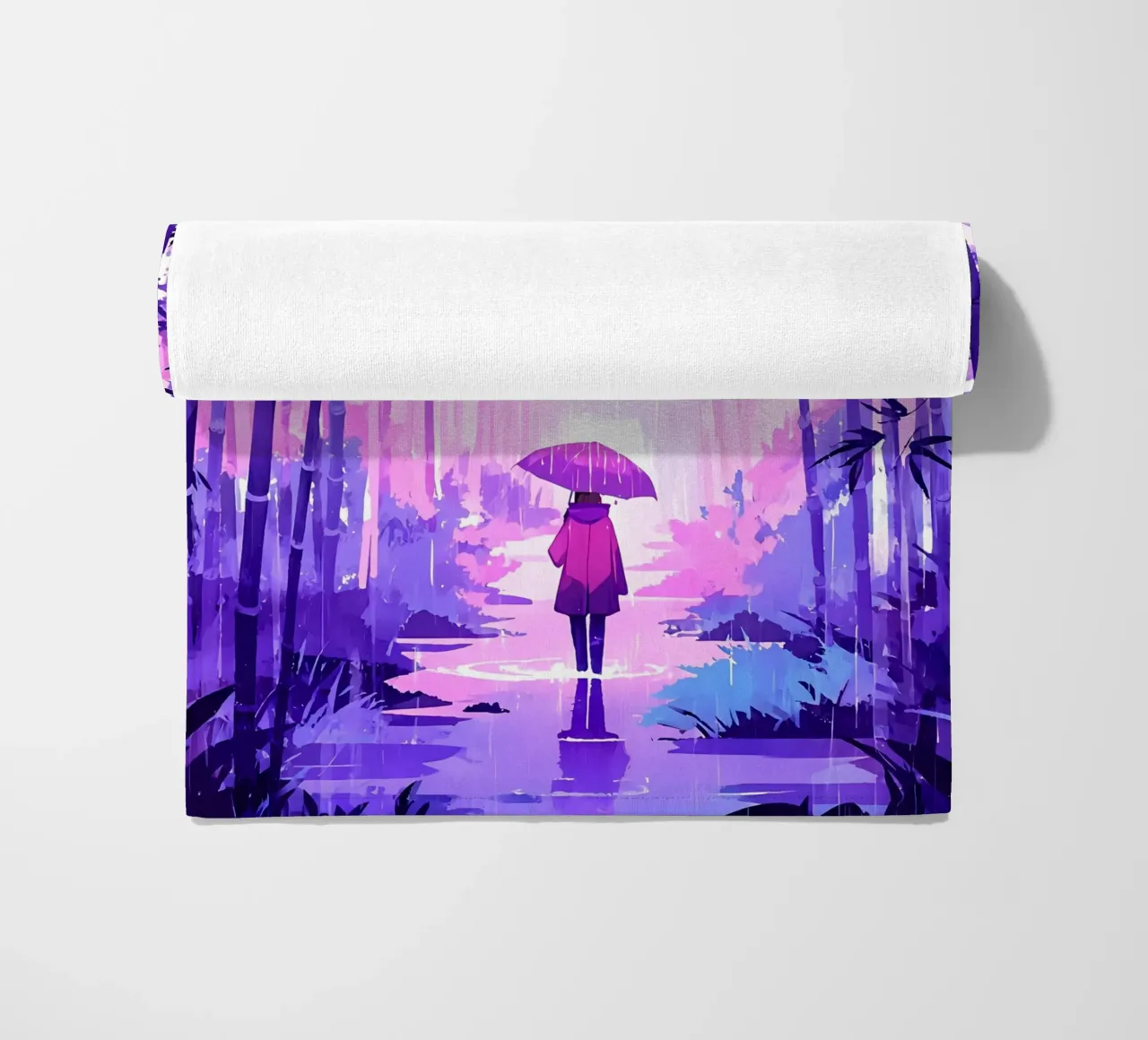 Girl On A Jungle Path In Rain Lofi Art beach towel by LoFi Gallery