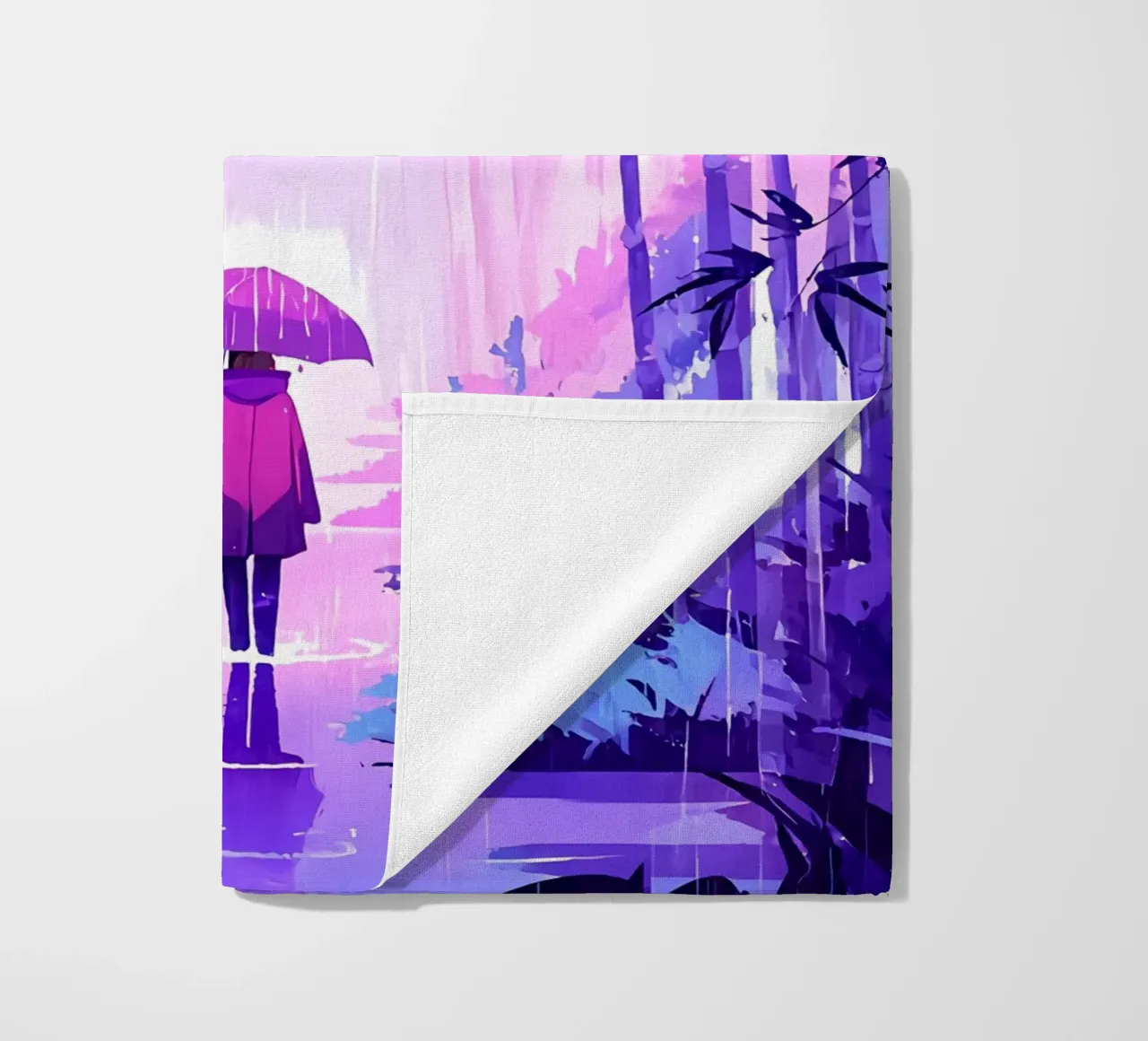 Girl On A Jungle Path In Rain Lofi Art beach towel by LoFi Gallery