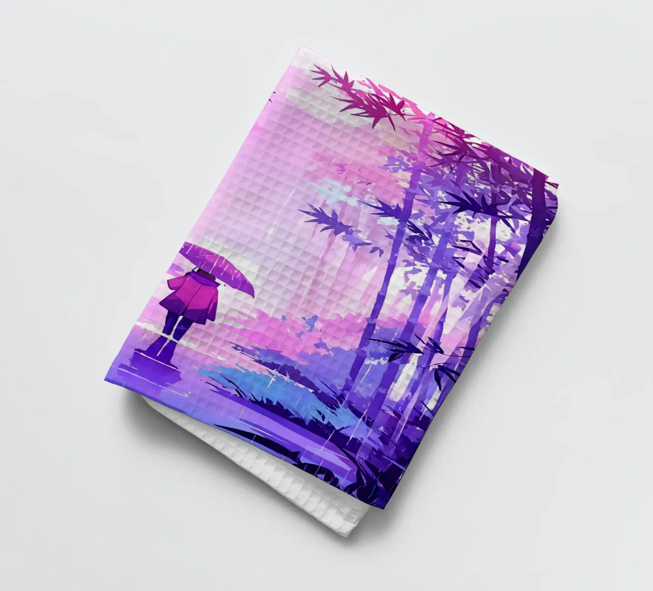 Mädchen auf einem Dschungelpfad im Regen Lofi Art Geschirrtuch von LoFi Gallery