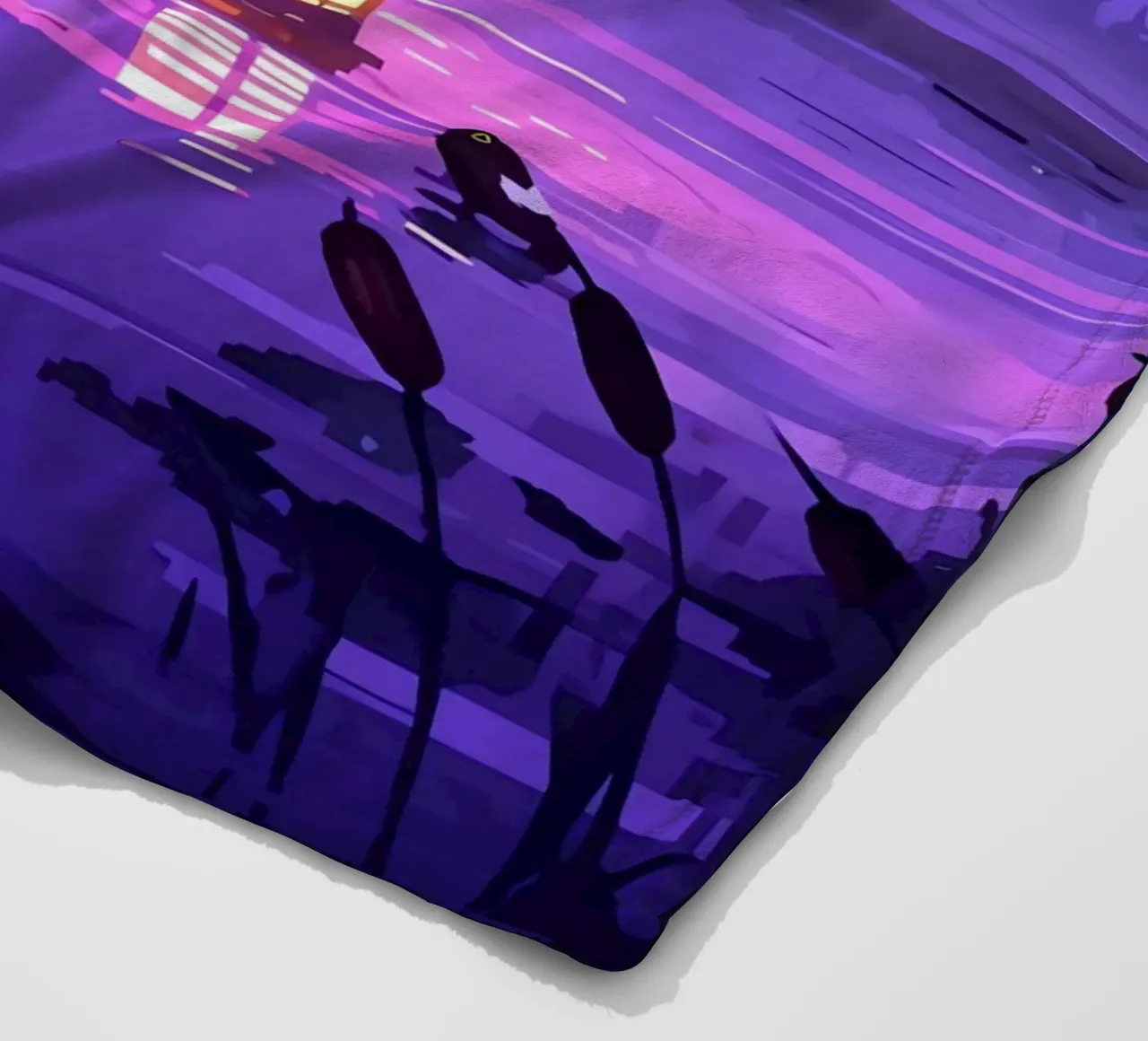Ragazza con lanterna vicino allo stagno Lofi Art coperta in pile da LoFi Gallery