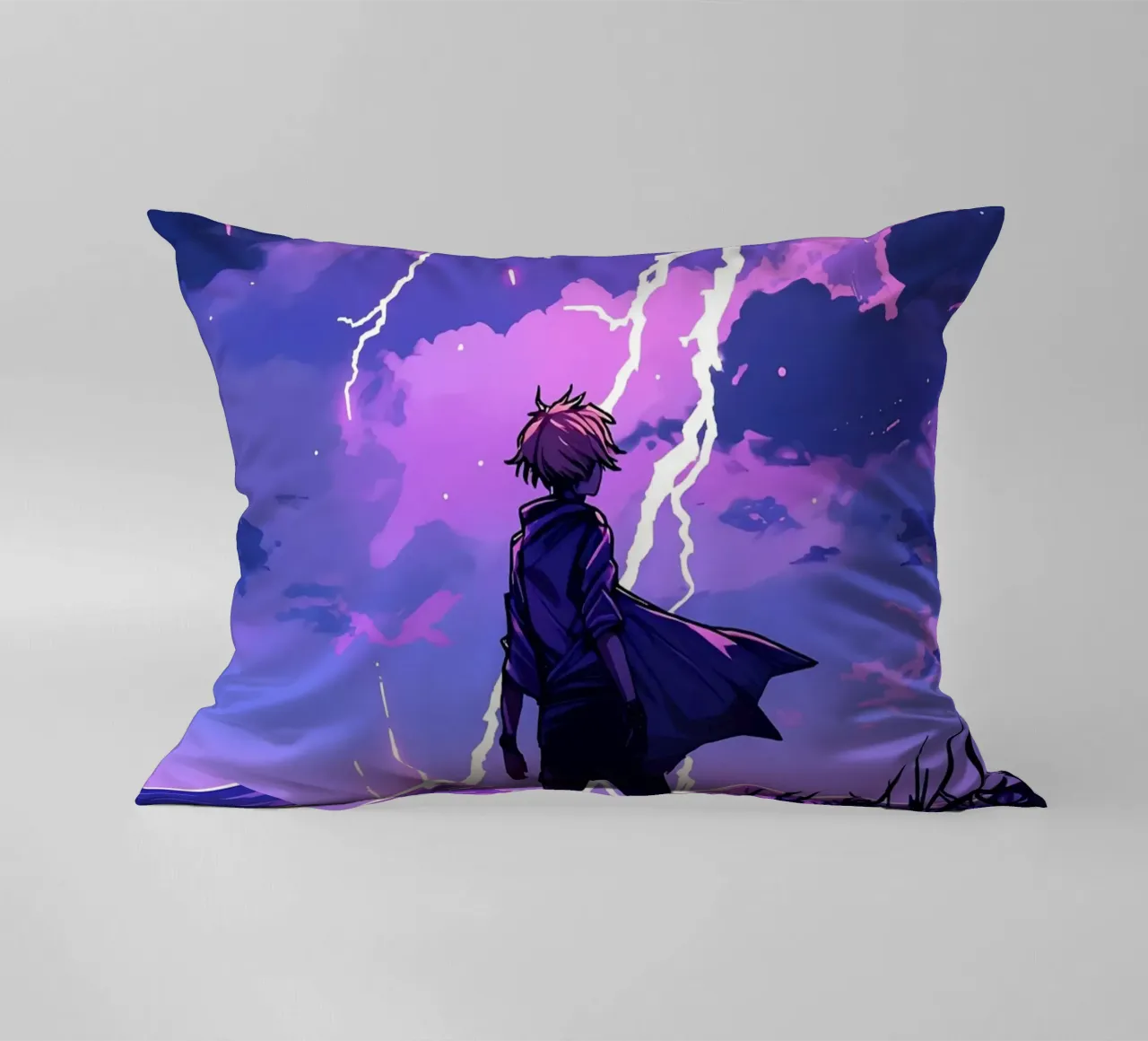 Ragazzo in una tempesta di fulmini Weather Lofi Art cuscino da LoFi Gallery