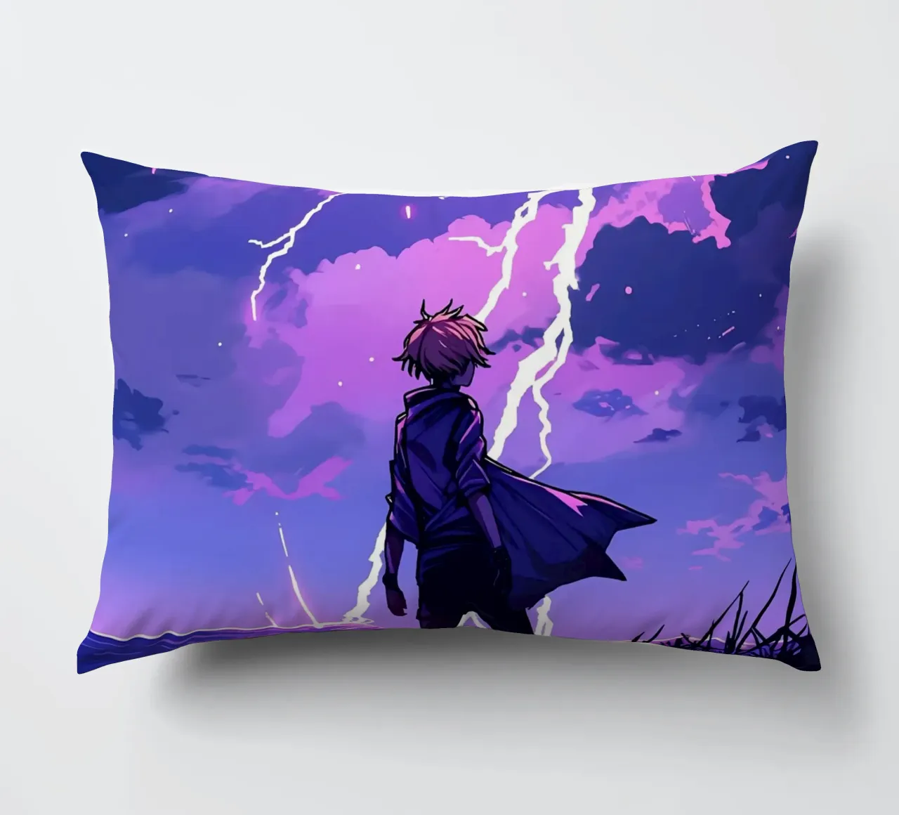 Ragazzo in una tempesta di fulmini Weather Lofi Art cuscino da LoFi Gallery
