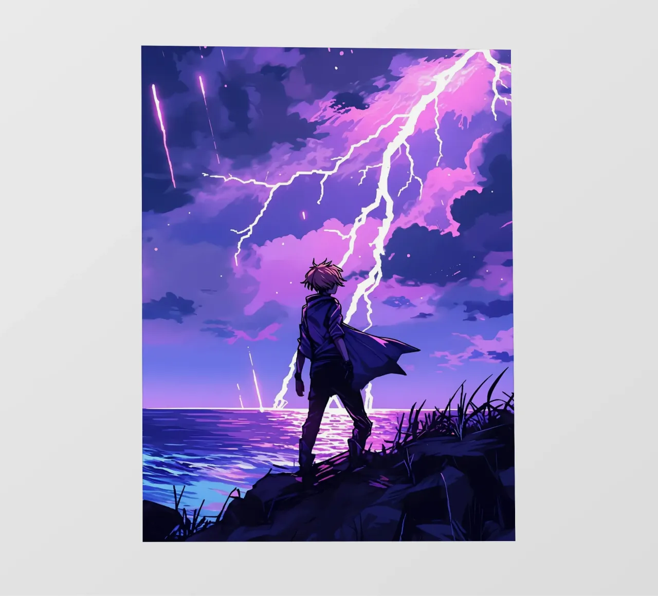 Ragazzo in una tempesta di fulmini Weather Lofi Art pellicola backlit da LoFi Gallery