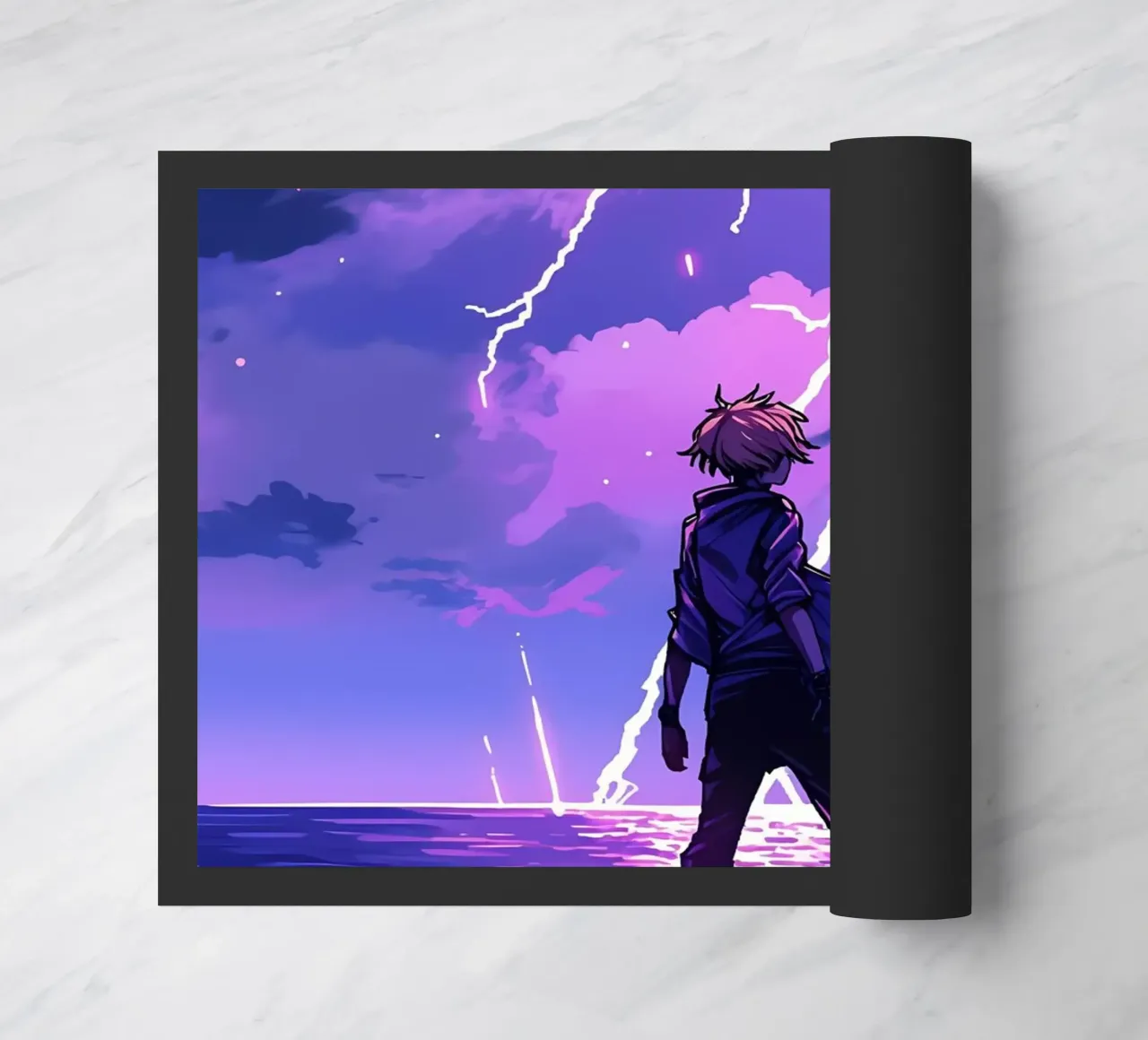 Ragazzo in una tempesta di fulmini Weather Lofi Art zerbino da LoFi Gallery