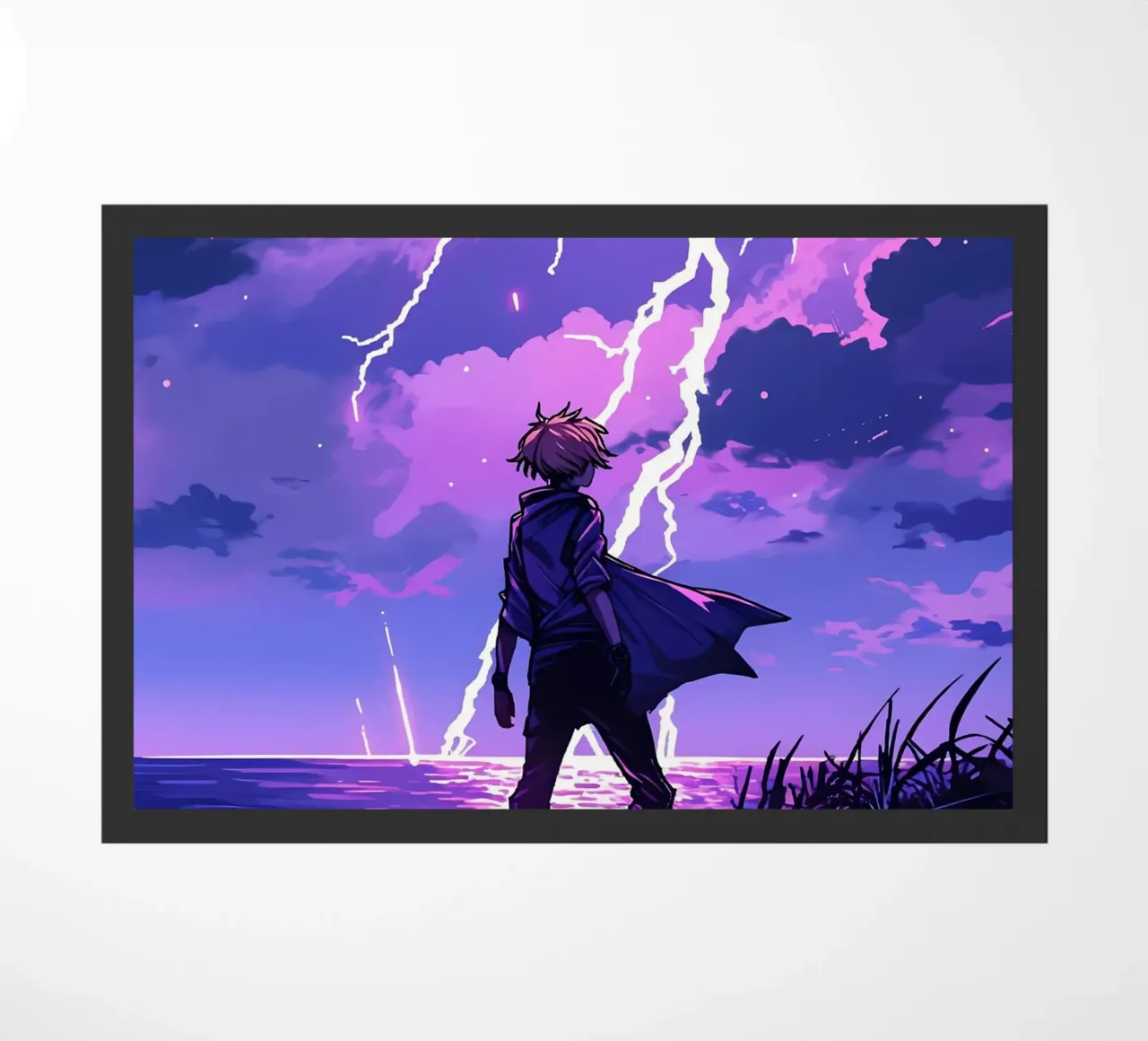 Ragazzo in una tempesta di fulmini Weather Lofi Art zerbino da LoFi Gallery