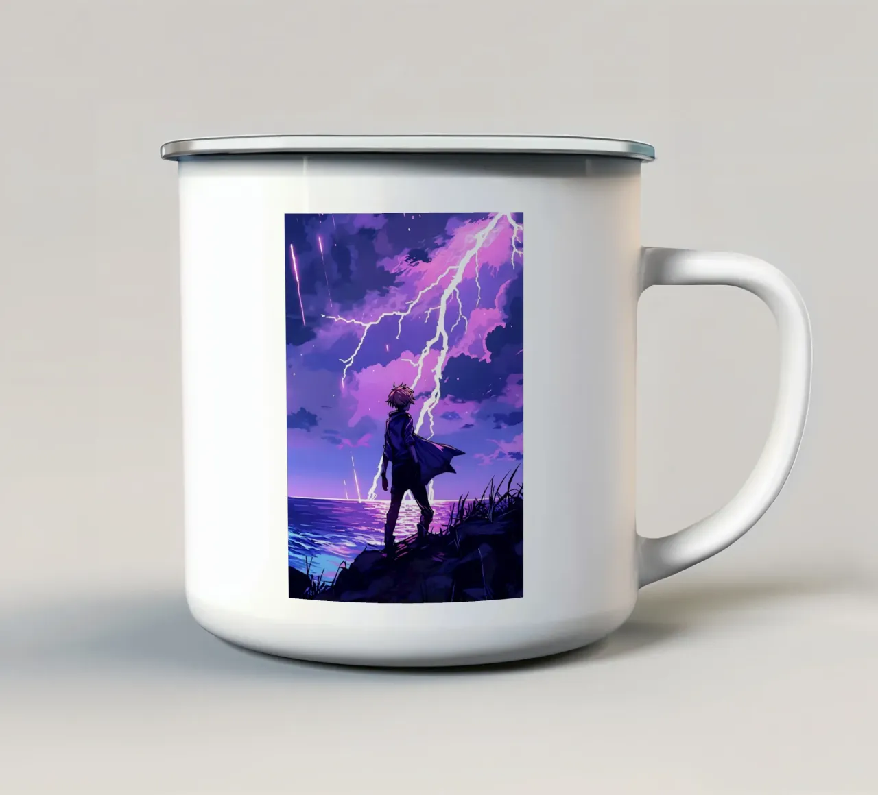 Ragazzo in una tempesta di fulmini Weather Lofi Art tazza in smalto da LoFi Gallery