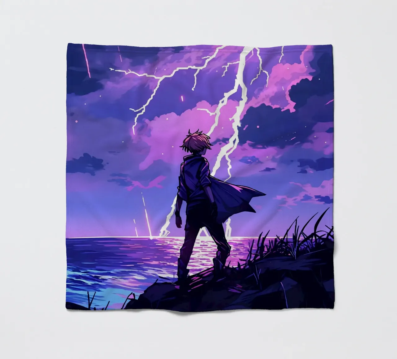 Ragazzo in una tempesta di fulmini Weather Lofi Art coperta in pile da LoFi Gallery