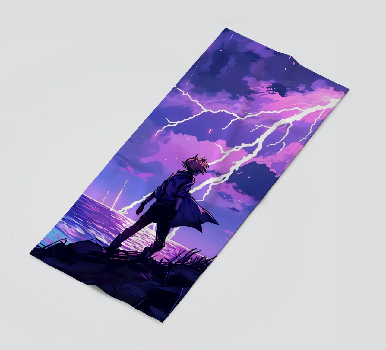 Ragazzo in una tempesta di fulmini Weather Lofi Art telo mare da LoFi Gallery