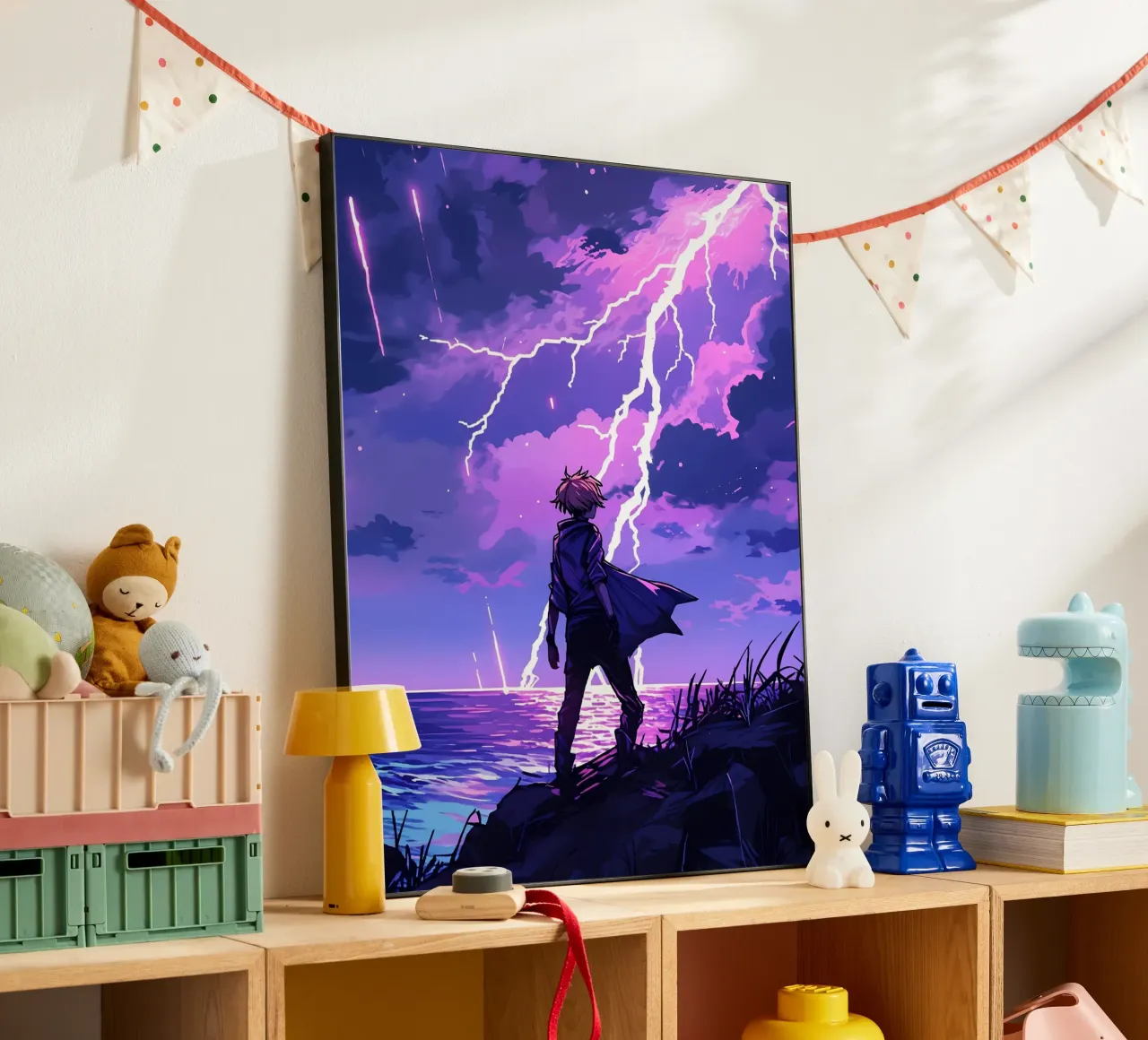 Ragazzo in una tempesta di fulmini Weather Lofi Art alluminio dibond da LoFi Gallery