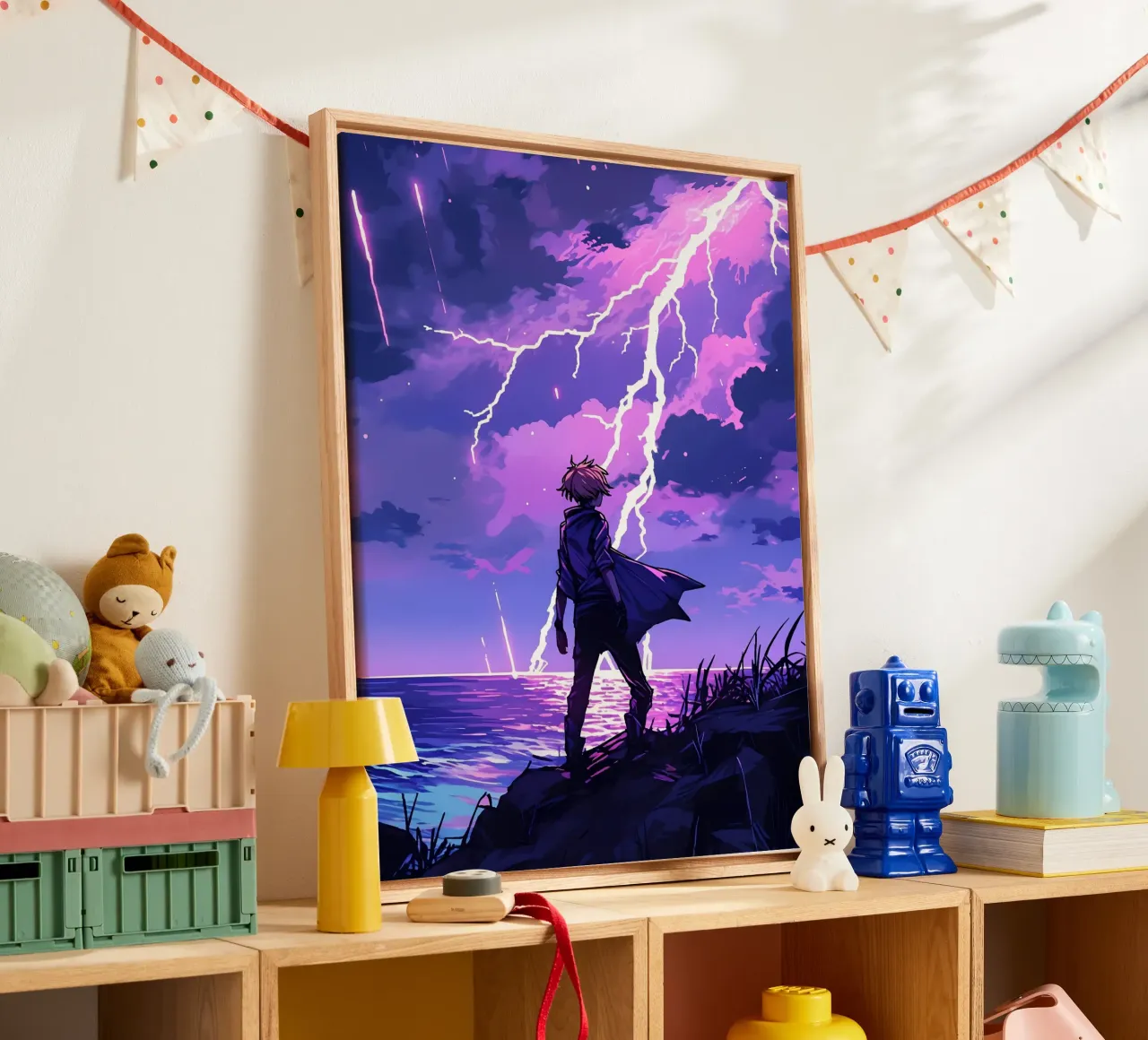 Ragazzo in una tempesta di fulmini Weather Lofi Art tela da LoFi Gallery