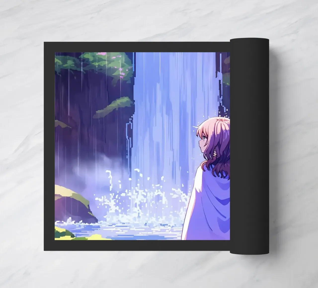 Ragazza in piedi vicino alla cascata Lofi Art zerbino da LoFi Gallery