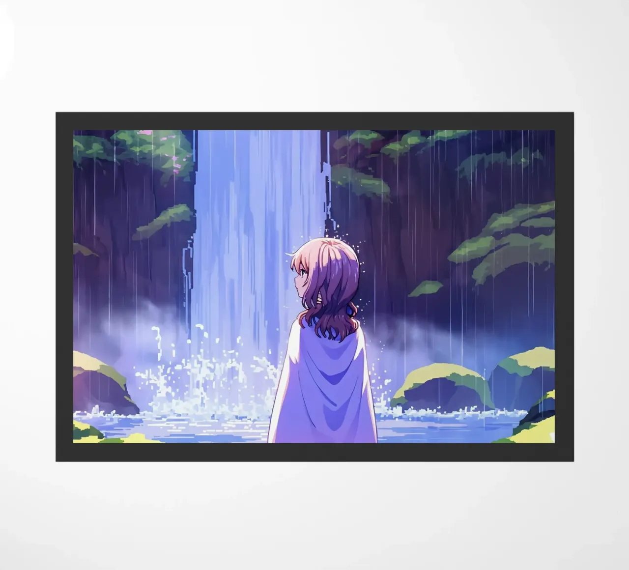 Ragazza in piedi vicino alla cascata Lofi Art zerbino da LoFi Gallery