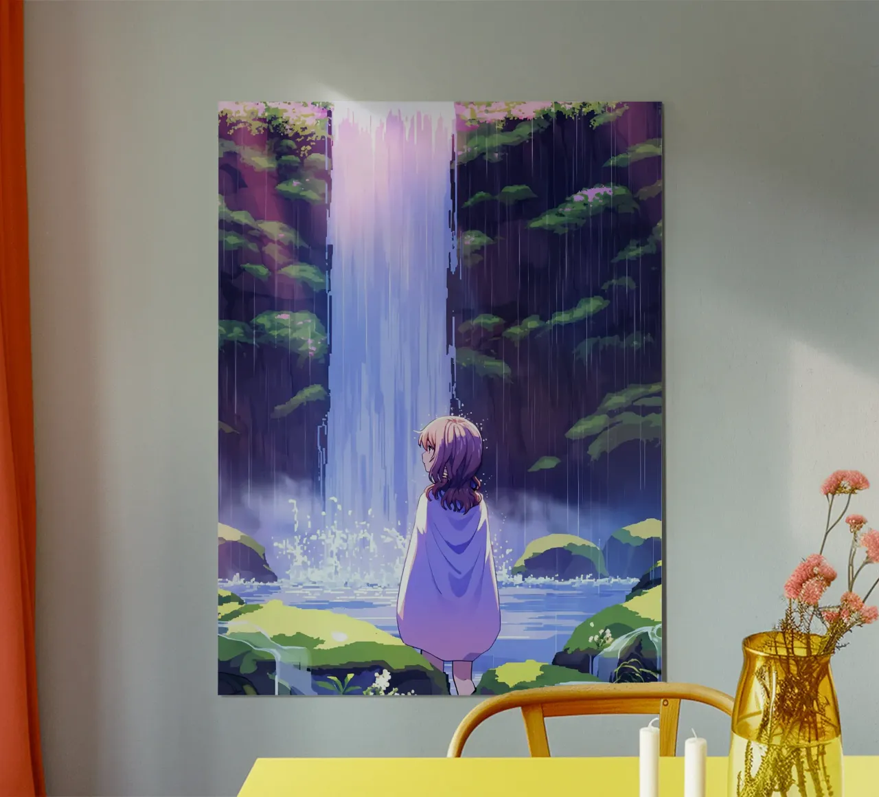 Girl Standing Near Waterfall Lofi Art poster by LoFi Gallery