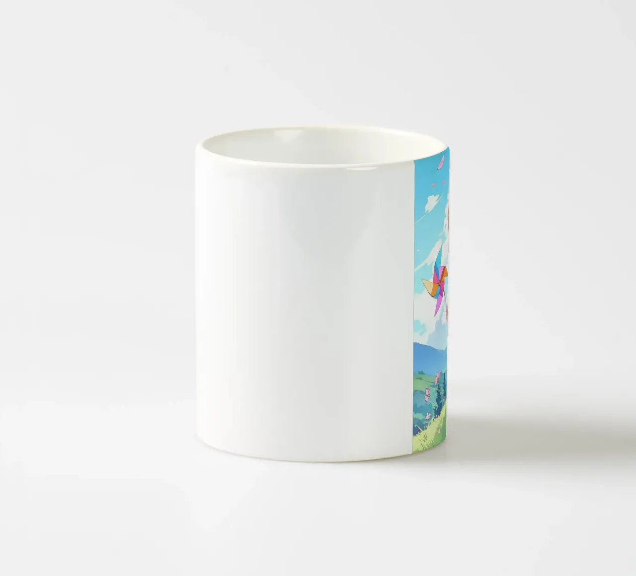 Ragazzo che tiene una girandola in un paese floreale Lofi Art tazza in ceramica da LoFi Gallery