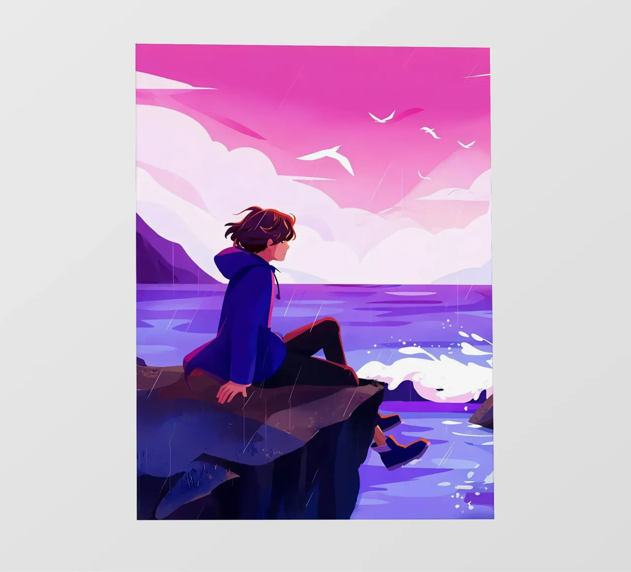 Ragazzo seduto a Ocean Cliff Lofi Art pellicola backlit da LoFi Gallery