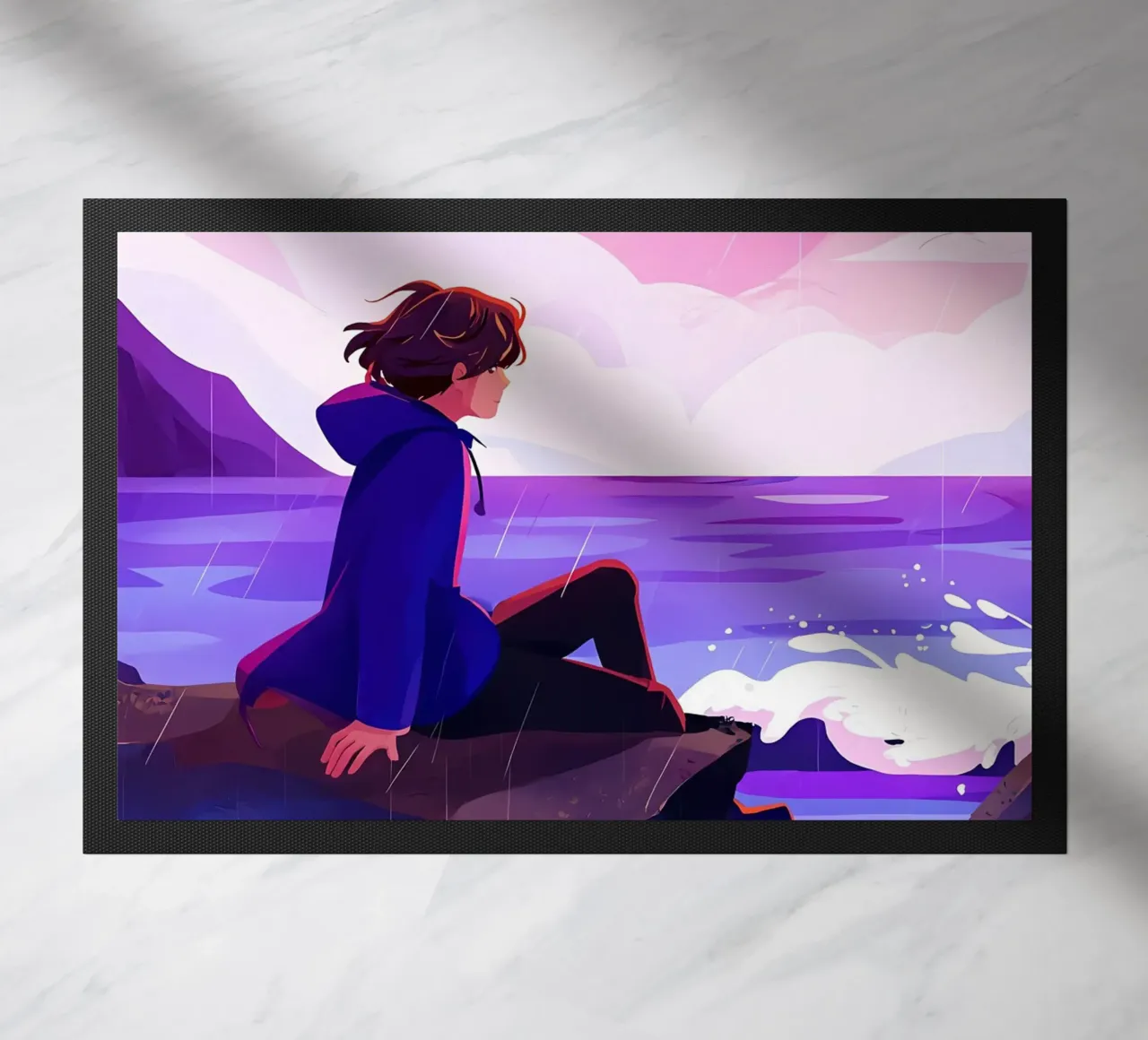 Ragazzo seduto a Ocean Cliff Lofi Art zerbino da LoFi Gallery