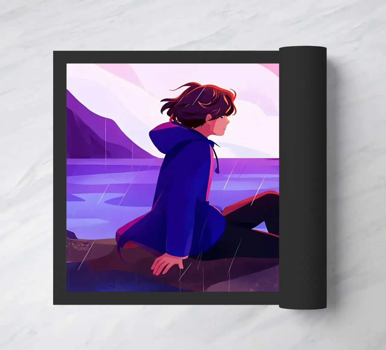 Ragazzo seduto a Ocean Cliff Lofi Art zerbino da LoFi Gallery