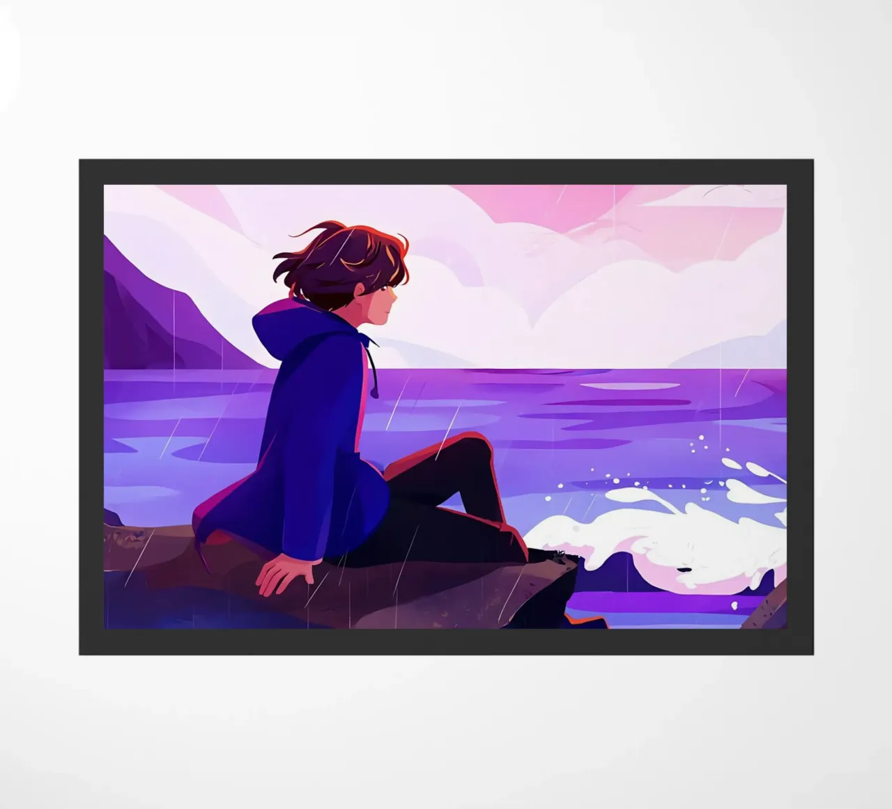 Ragazzo seduto a Ocean Cliff Lofi Art zerbino da LoFi Gallery