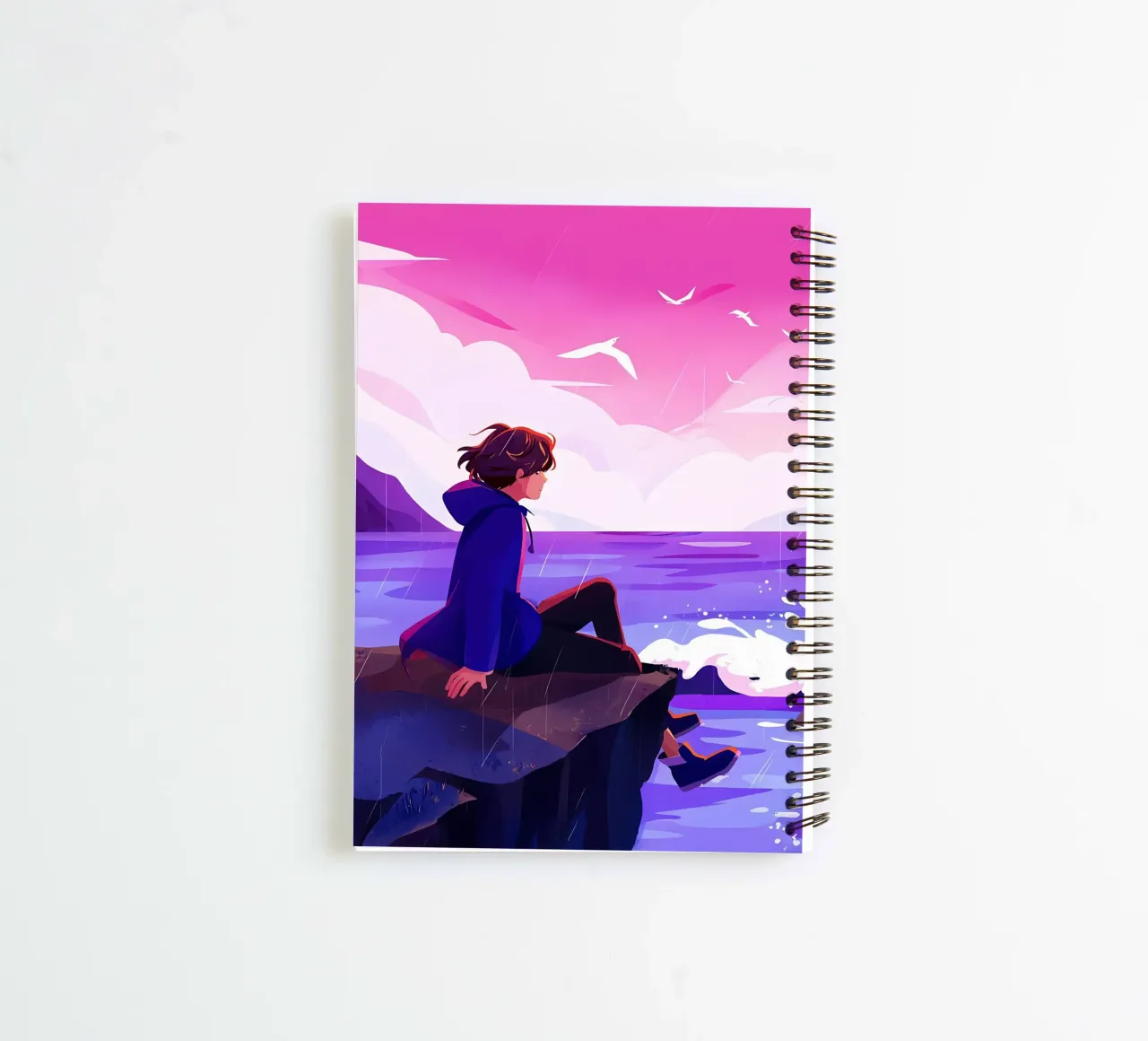 Ragazzo seduto a Ocean Cliff Lofi Art diario ad anelli da LoFi Gallery