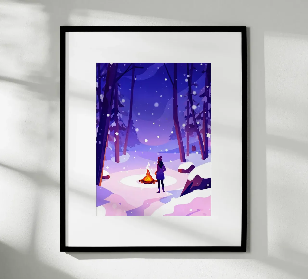 Mujer en la hoguera en el bosque de invierno Lofi Art hahnemühle de LoFi Gallery