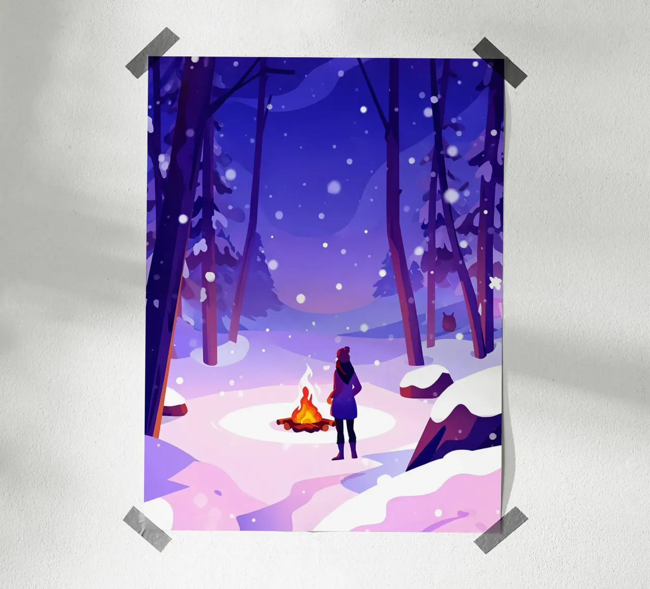 Mujer en la hoguera en el bosque de invierno Lofi Art hahnemühle de LoFi Gallery