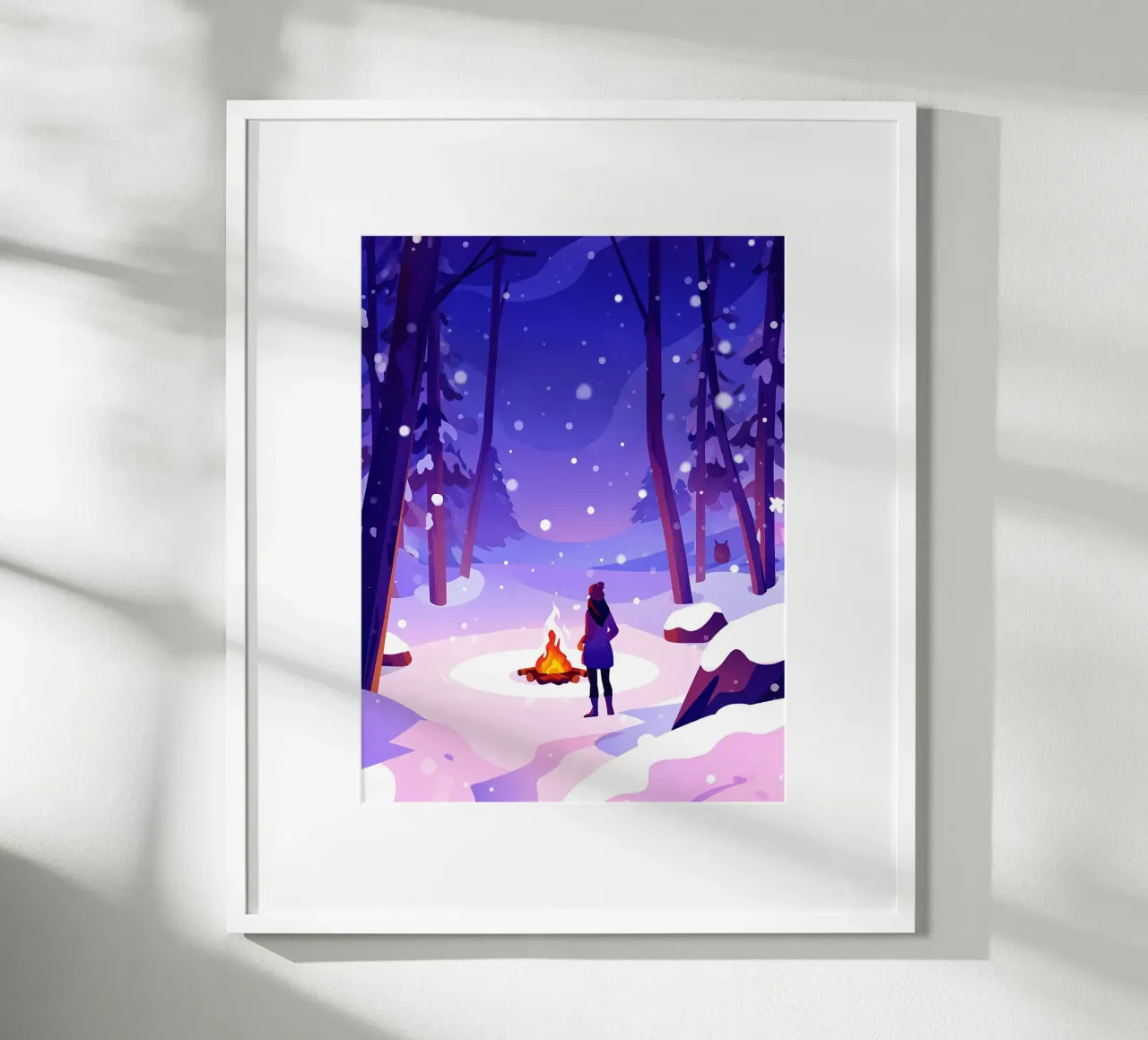 Mujer en la hoguera en el bosque de invierno Lofi Art hahnemühle de LoFi Gallery