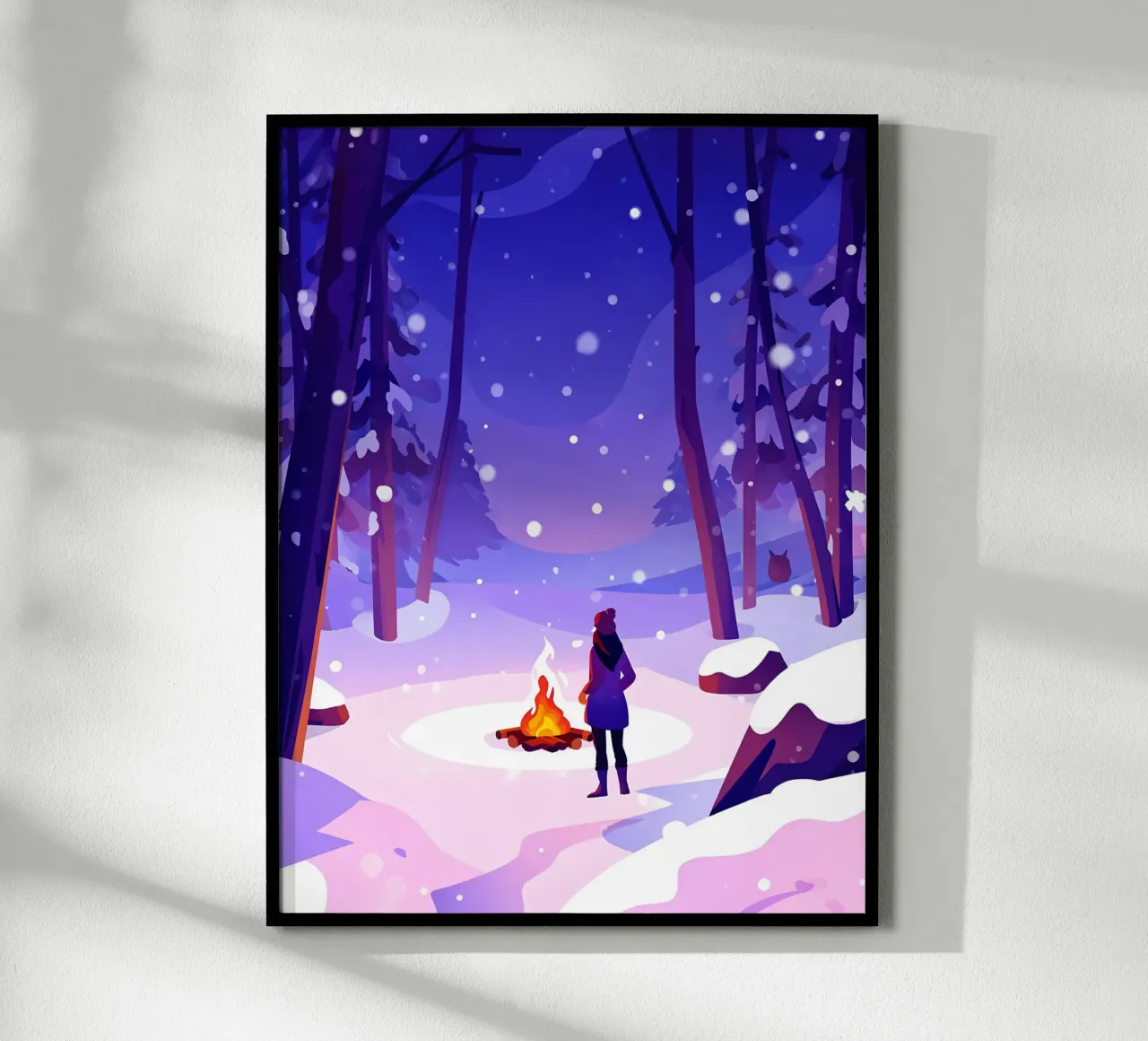 Mujer en la hoguera en el bosque de invierno Lofi Art hahnemühle de LoFi Gallery