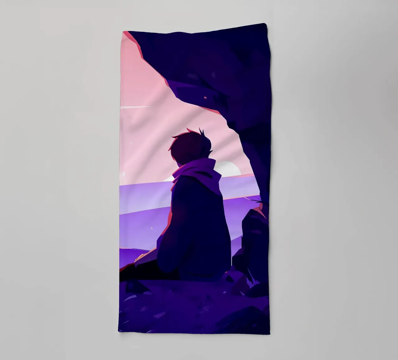 Boy Looking At Sunset At Oceanside Cliff Lofi Art towel by LoFi Gallery