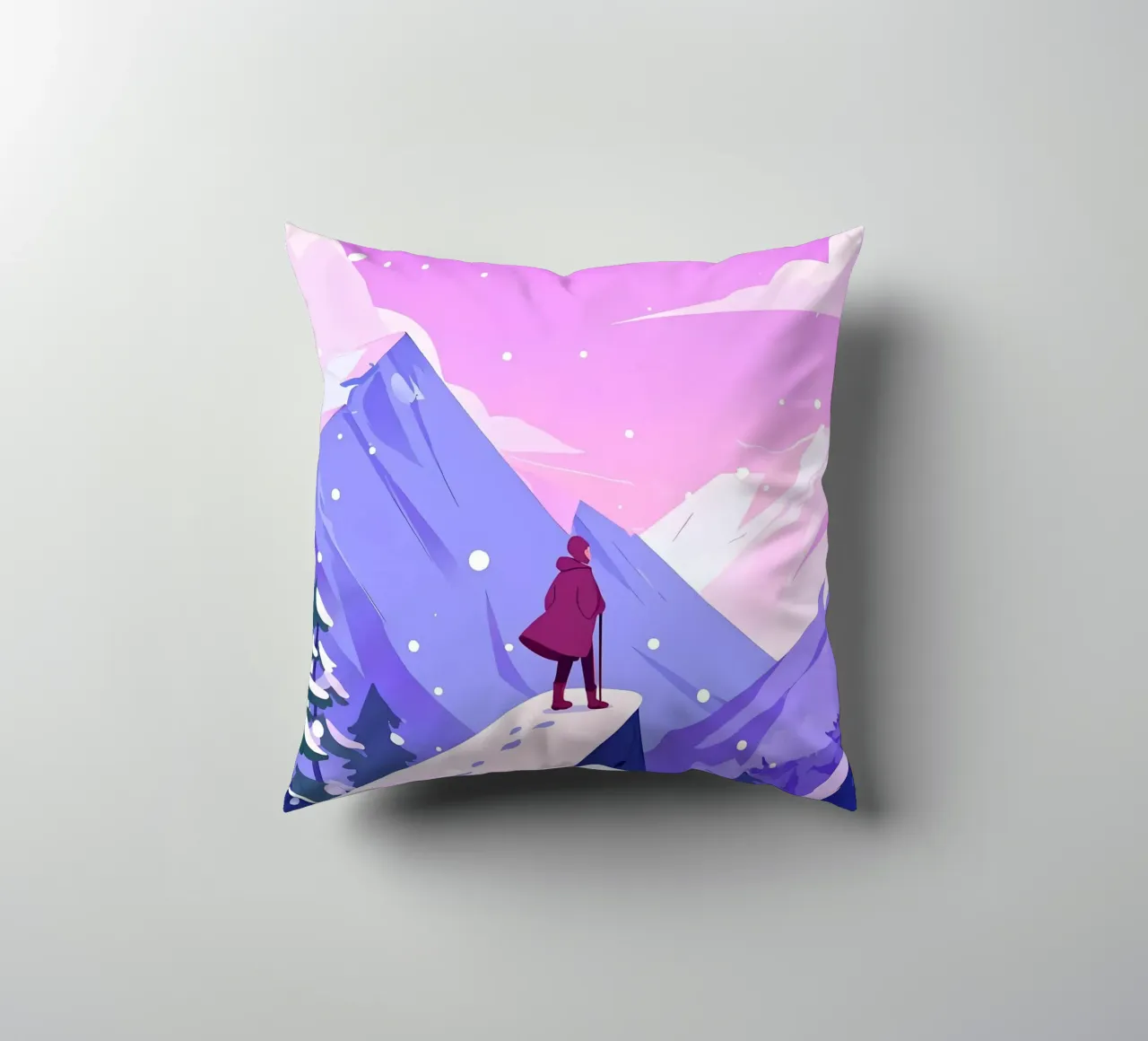 Man Reaching Snow Mountain High Lofi Art decorative cushion by LoFi Gallery