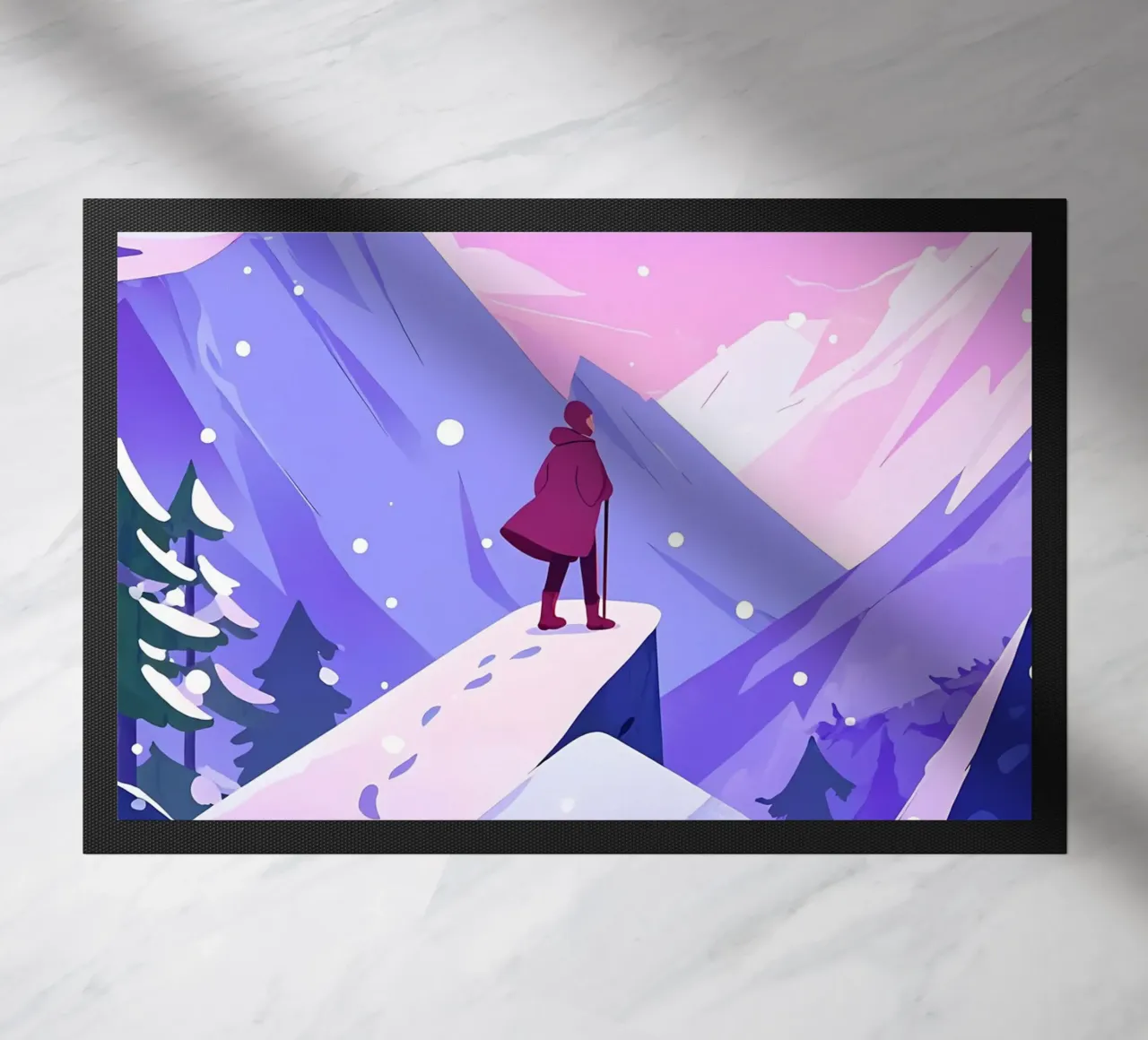 Man Reaching Snow Mountain High Lofi Art doormat by LoFi Gallery