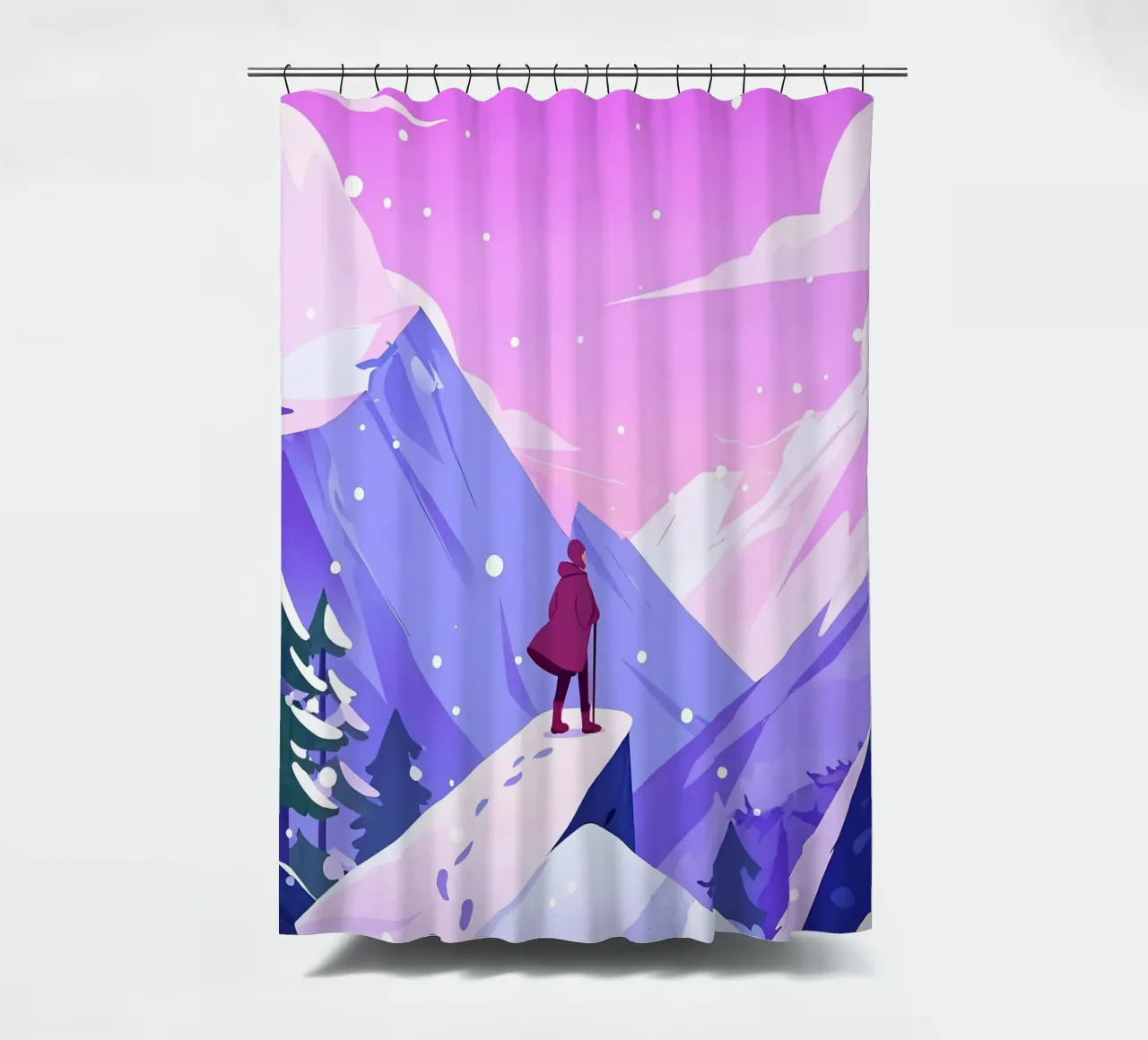Man die hoge sneeuwberg bereikt Lofi Art douchegordijn van LoFi Gallery