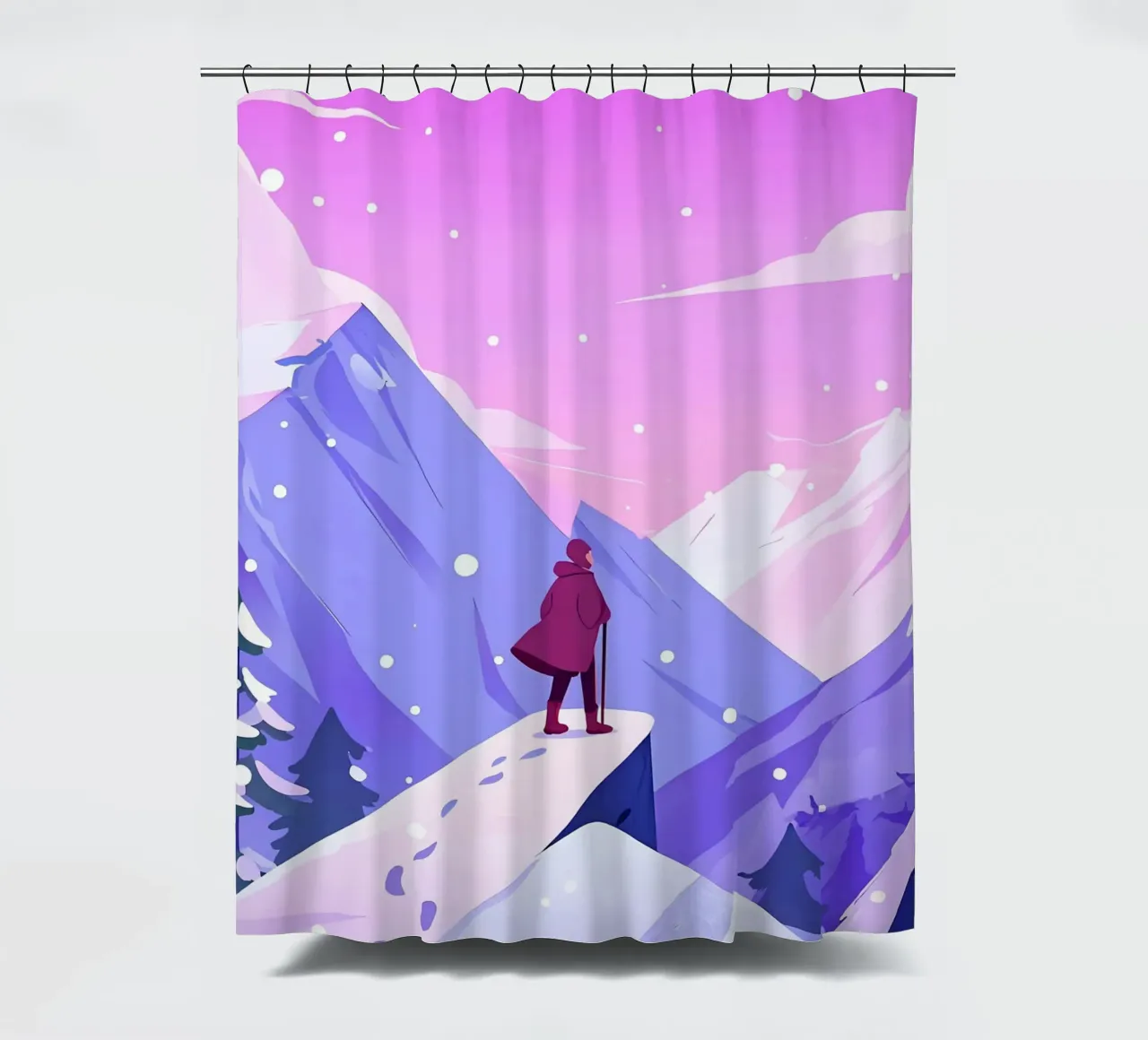 Man die hoge sneeuwberg bereikt Lofi Art douchegordijn van LoFi Gallery