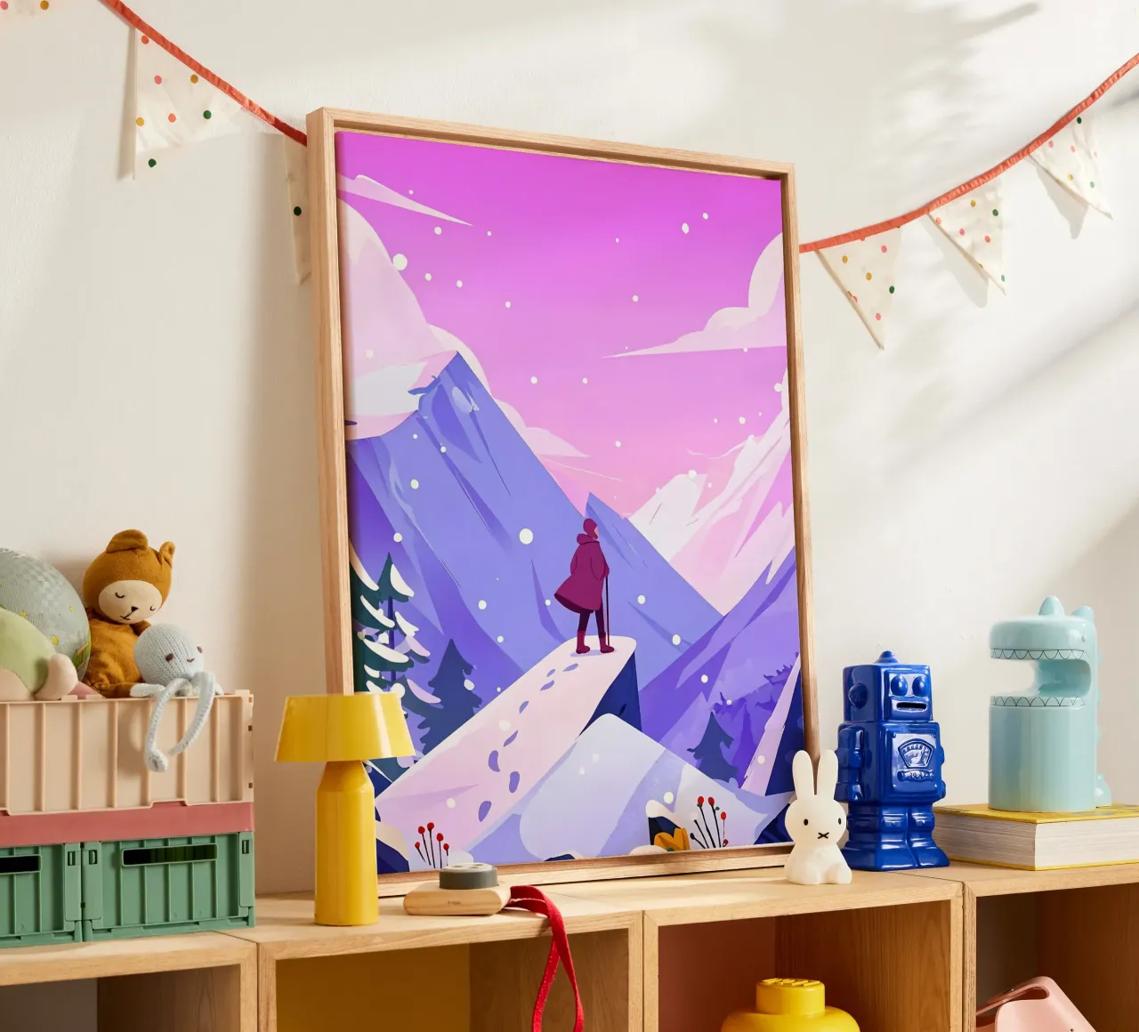 Man Reaching Snow Mountain High Lofi Art canvas by LoFi Gallery