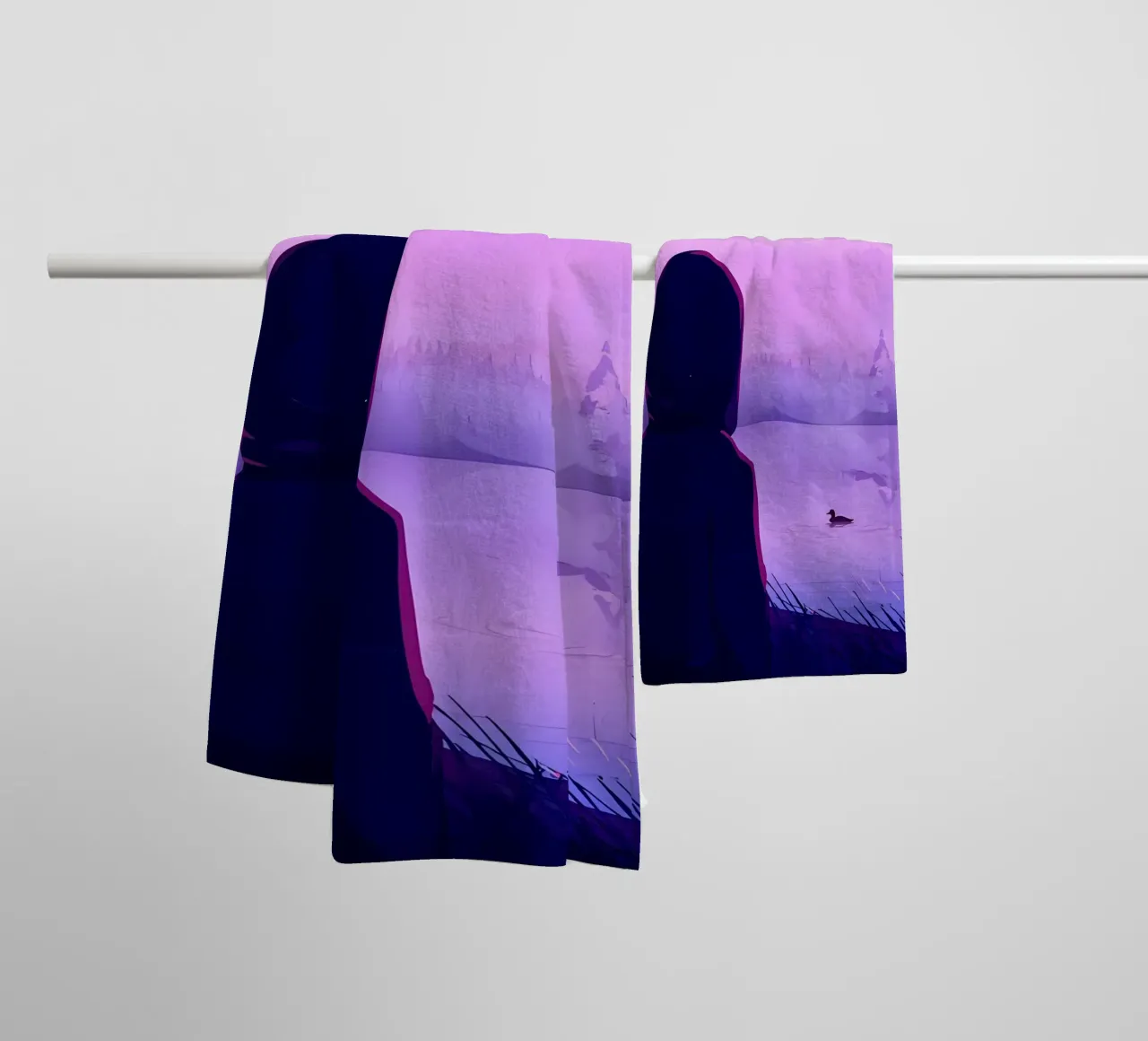 Boy Looking At Ducks In The Lake In Evening Lofi Art towel by LoFi Gallery