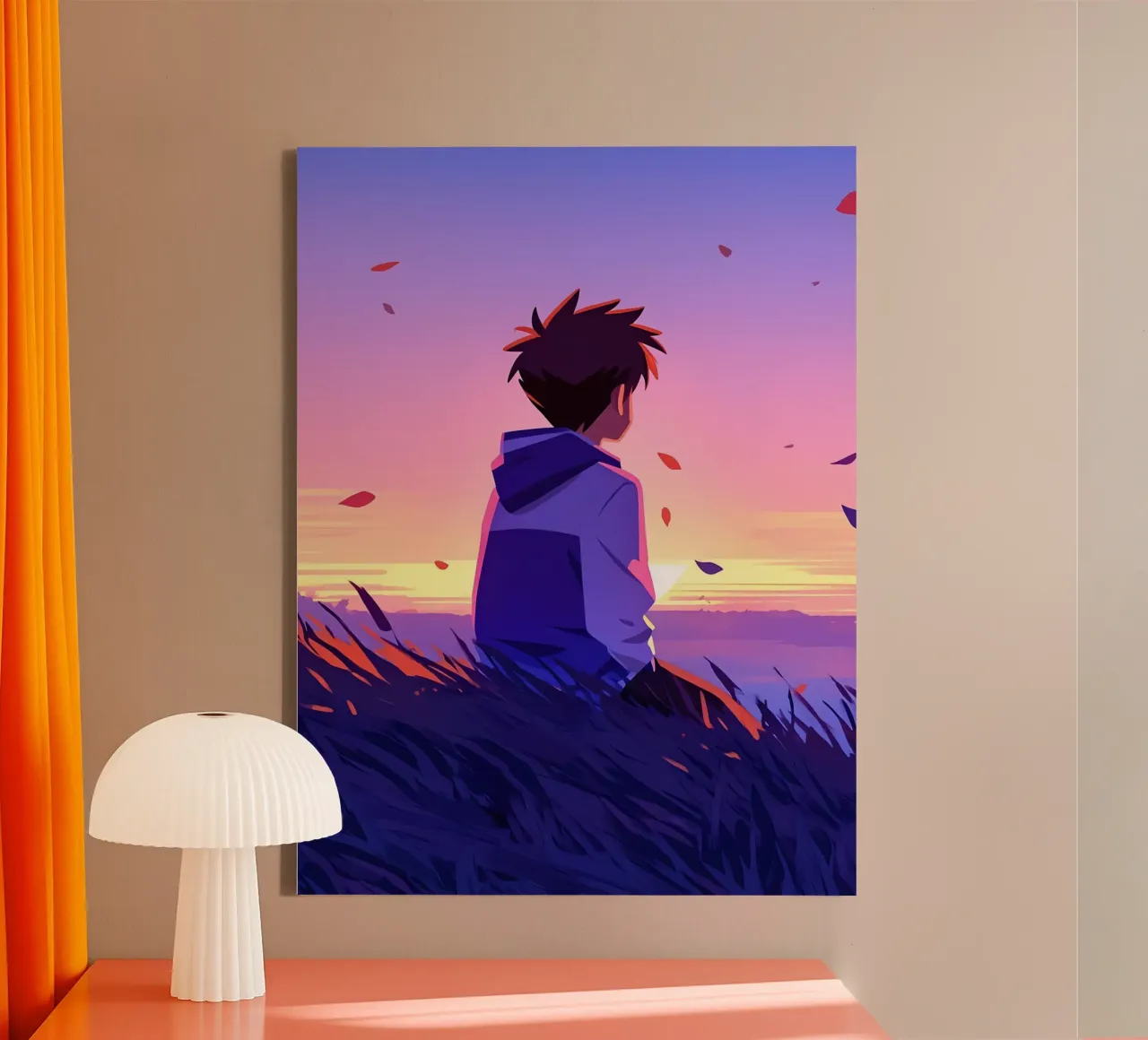 Boy Looking At Sunset In A Open Field Lofi Art canvas by LoFi Gallery