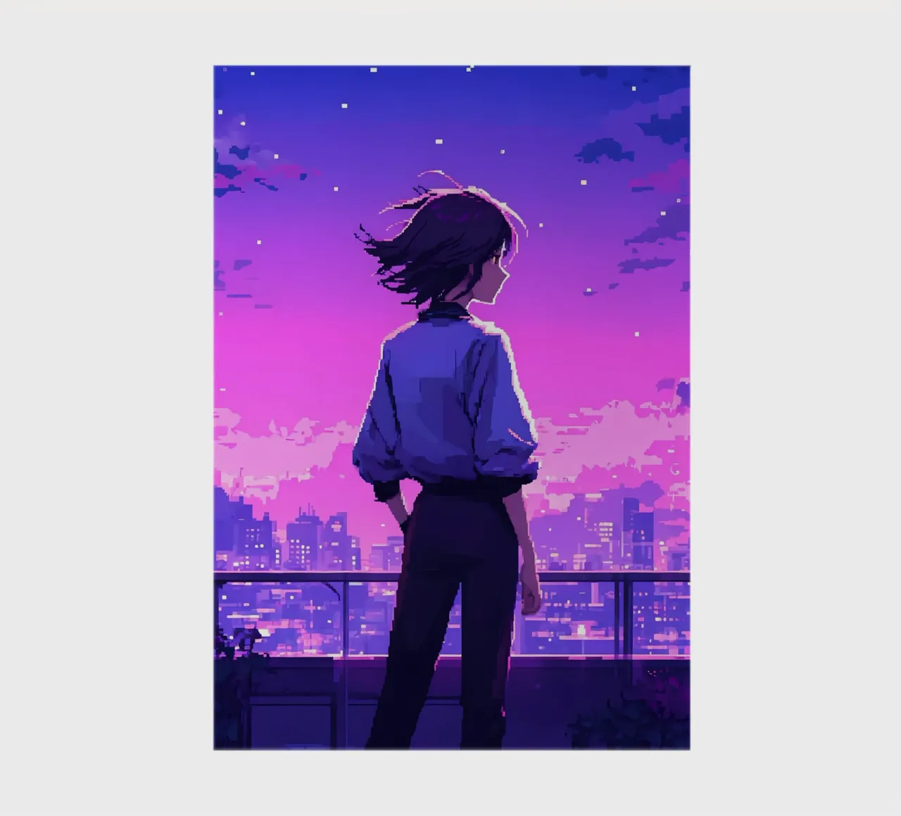 Fille debout dans un immeuble moderne en soirée Lofi Art carnet de notes de LoFi Gallery