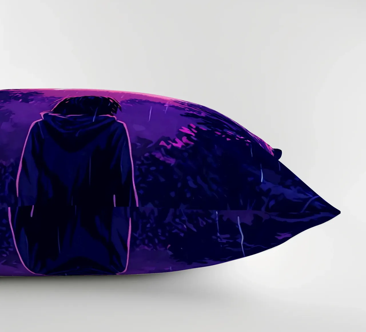 Ragazza in una giungla bloccata in una tempesta di fulmini notte Lofi Art cuscino da LoFi Gallery