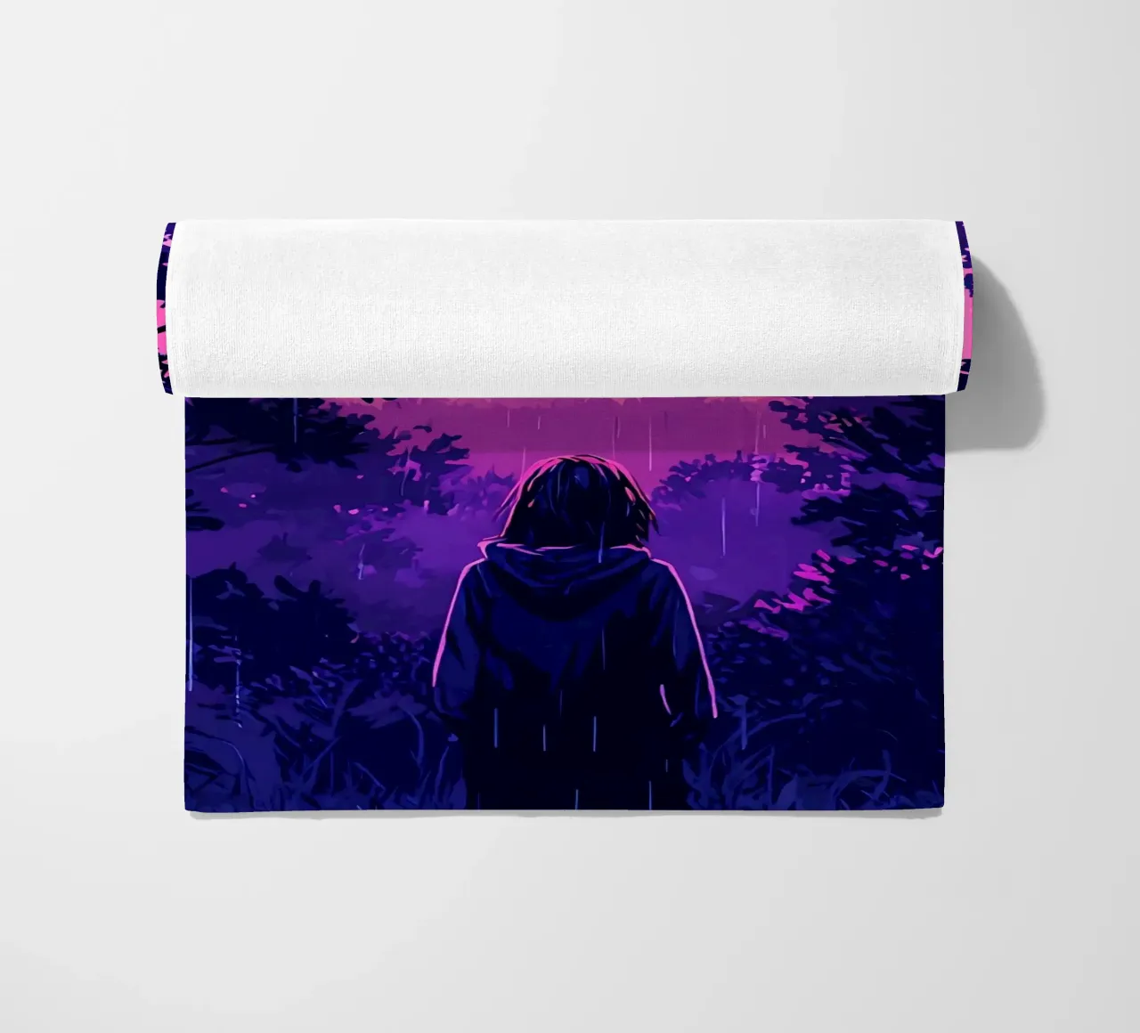 Ragazza in una giungla bloccata in una tempesta di fulmini notte Lofi Art telo mare da LoFi Gallery