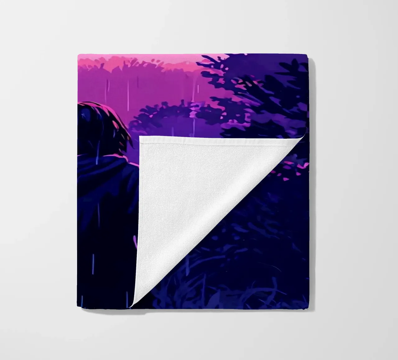 Ragazza in una giungla bloccata in una tempesta di fulmini notte Lofi Art telo mare da LoFi Gallery