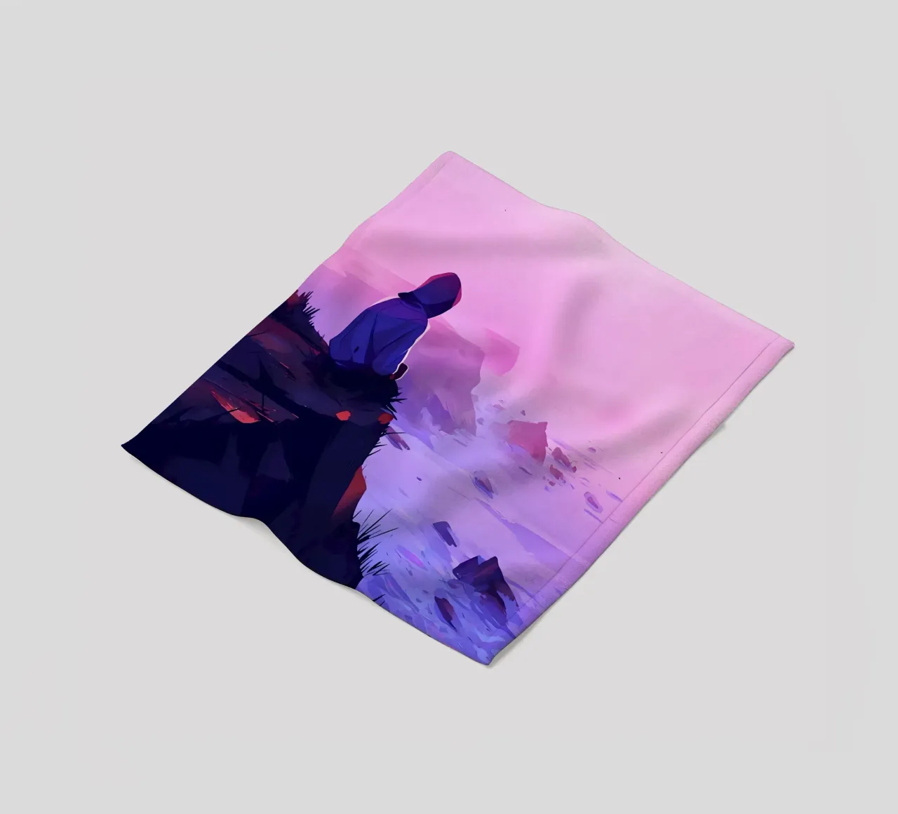 Junge sitzend in der Nähe von Oceanside in Abend Lofi Kunst Fleecedecke von LoFi Gallery