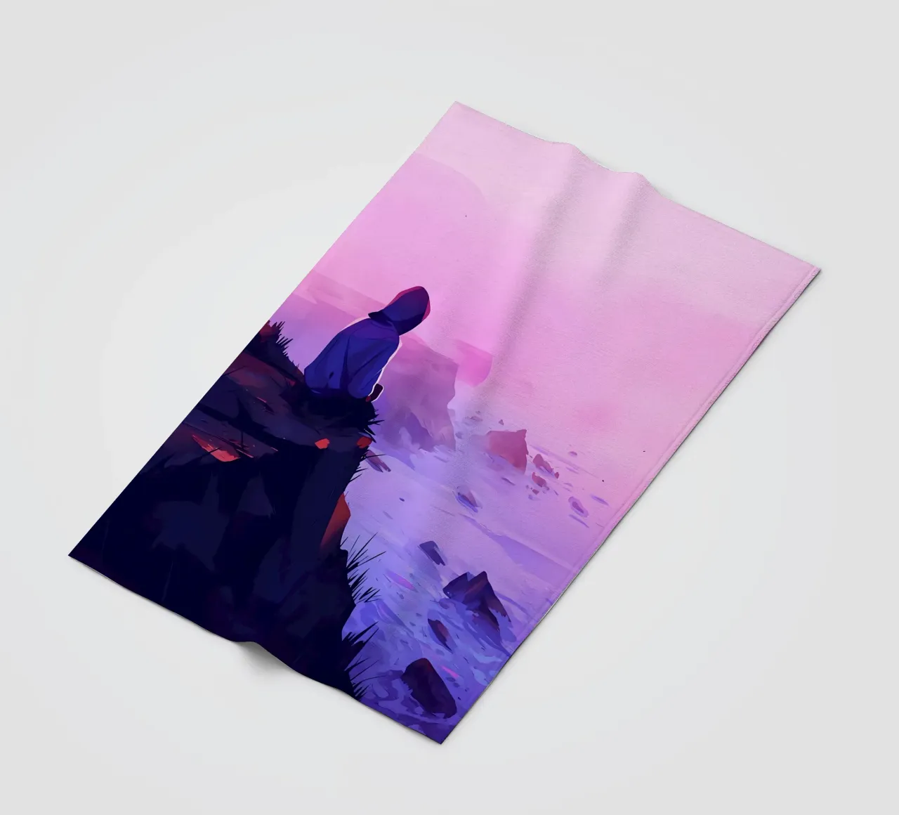 Junge sitzend in der Nähe von Oceanside in Abend Lofi Kunst Fleecedecke von LoFi Gallery
