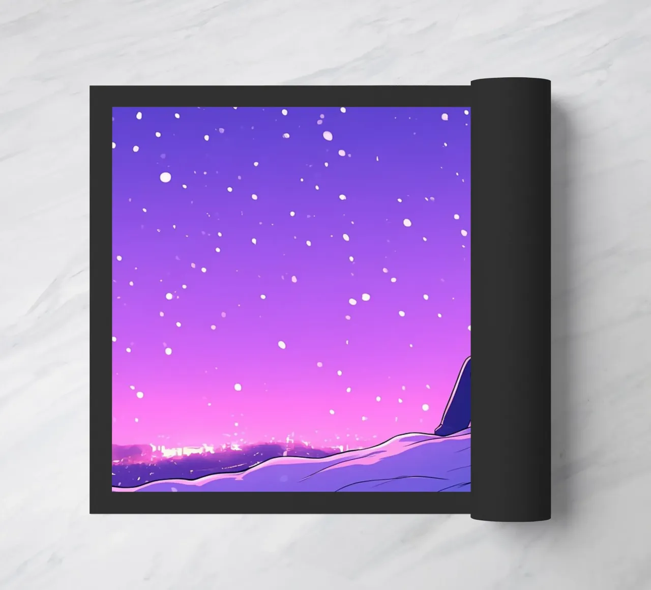Man Sitting Beside Tree Looking At Snowfall Lofi Art doormat by LoFi Gallery